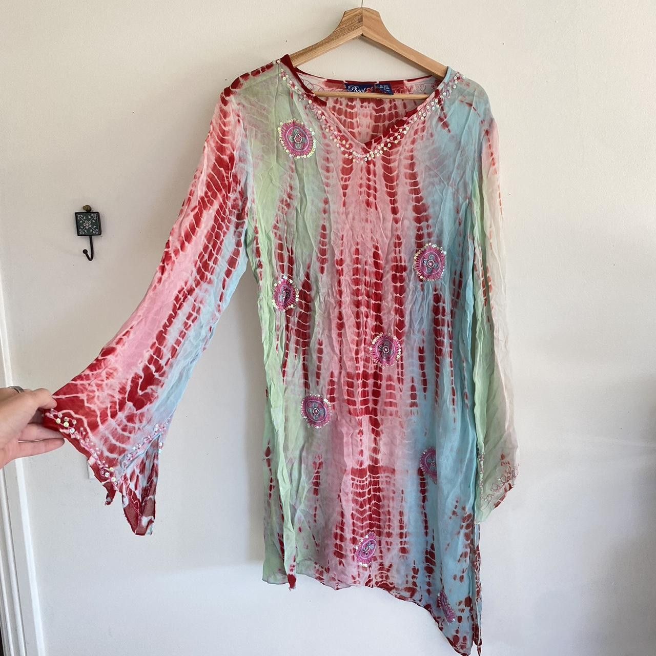 Vintage PHOOL PINK BOHO SHEER COVERUP TIE DYE ASYMMETRIC DRESS Size L / US 10 / IT 46 - 5 Thumbnail