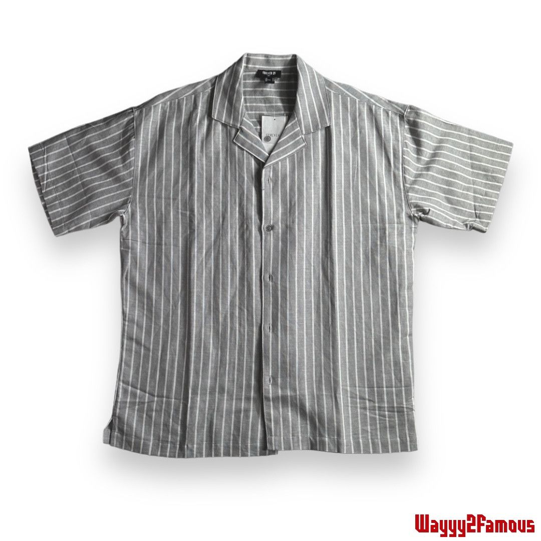 Forever 21 Gray Striped Cuban Collar Button Up Size US S / EU 44-46 / 1 - 1 Thumbnail