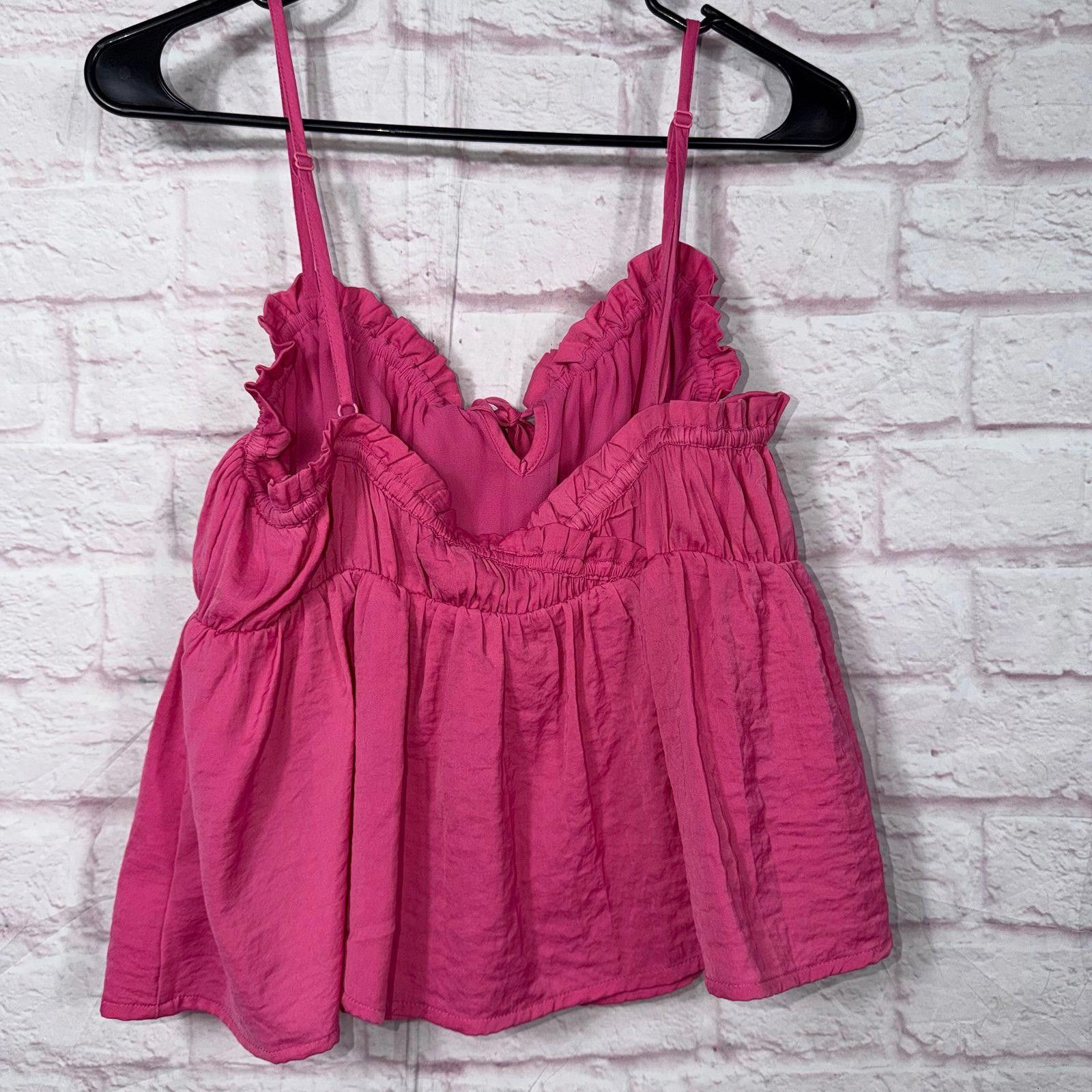 American Eagle Outfitters American Eagle Large Pink Ruffle Tank Top Size L / US 10 / IT 46 - 6 Thumbnail