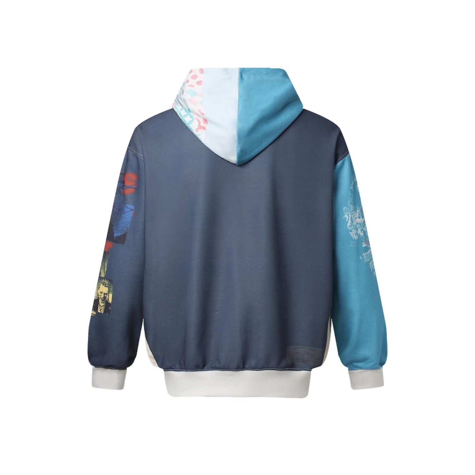 Japanese Brand Blue Multi-Print Zip-Up Hoodie, Casual Streetwear Hoodie Size US M / EU 48-50 / 2 - 2 Thumbnail