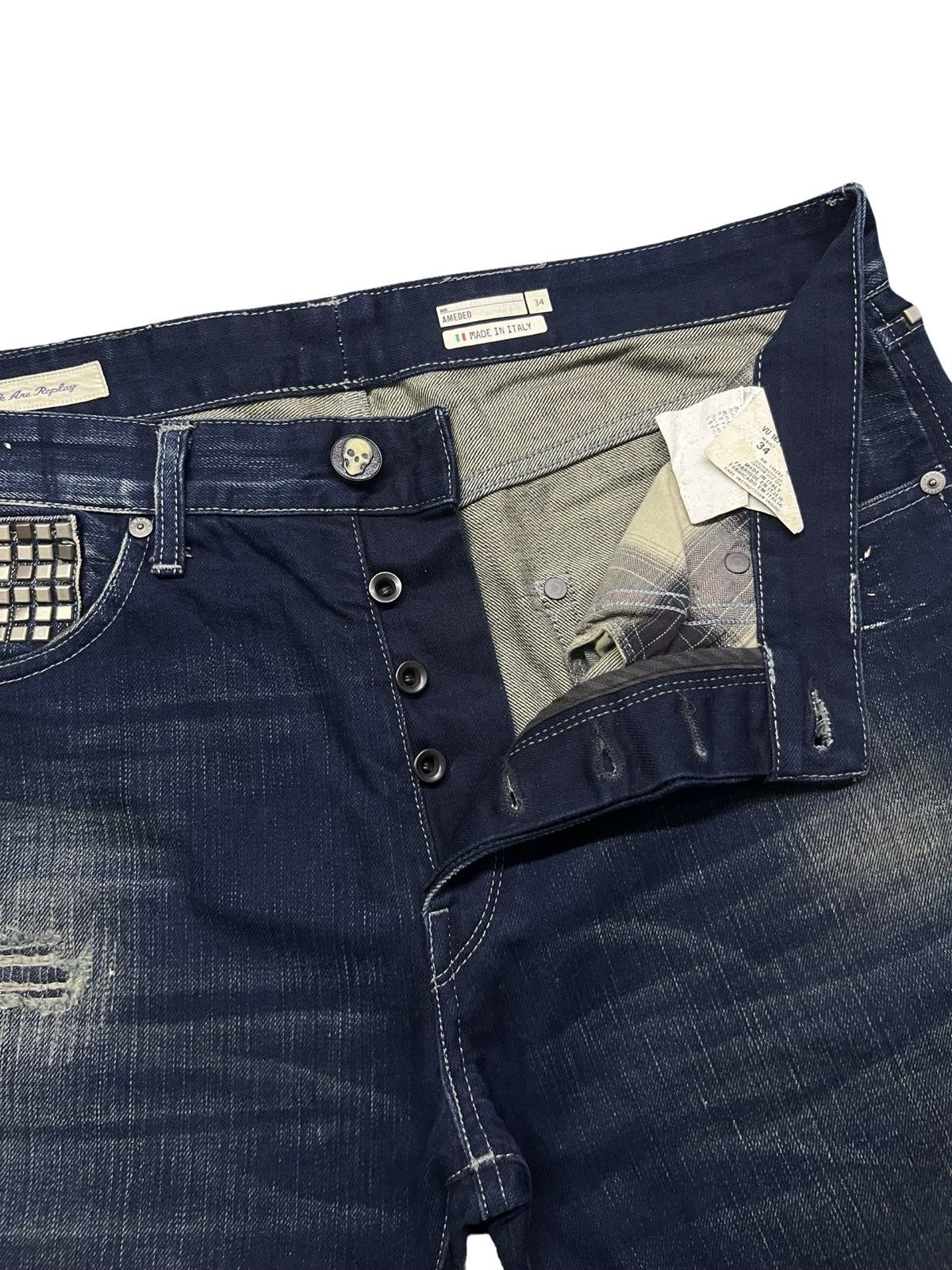 Replay Vintage Archive Replay AMEDEO “Studded”Y2K Italian Denim W35 Size US 35 - 9 Thumbnail