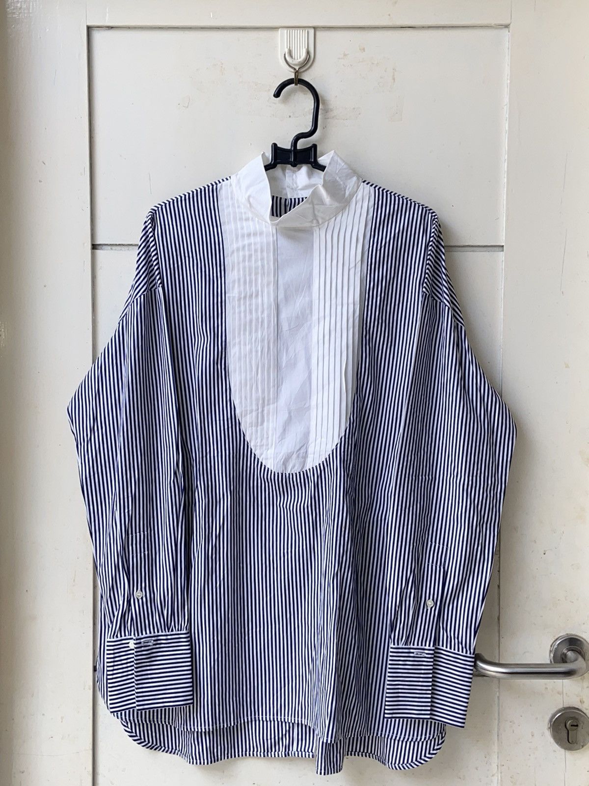 image of Yohji Yamamoto Ined Striped Shirt in Blue, Men's (Size Large)