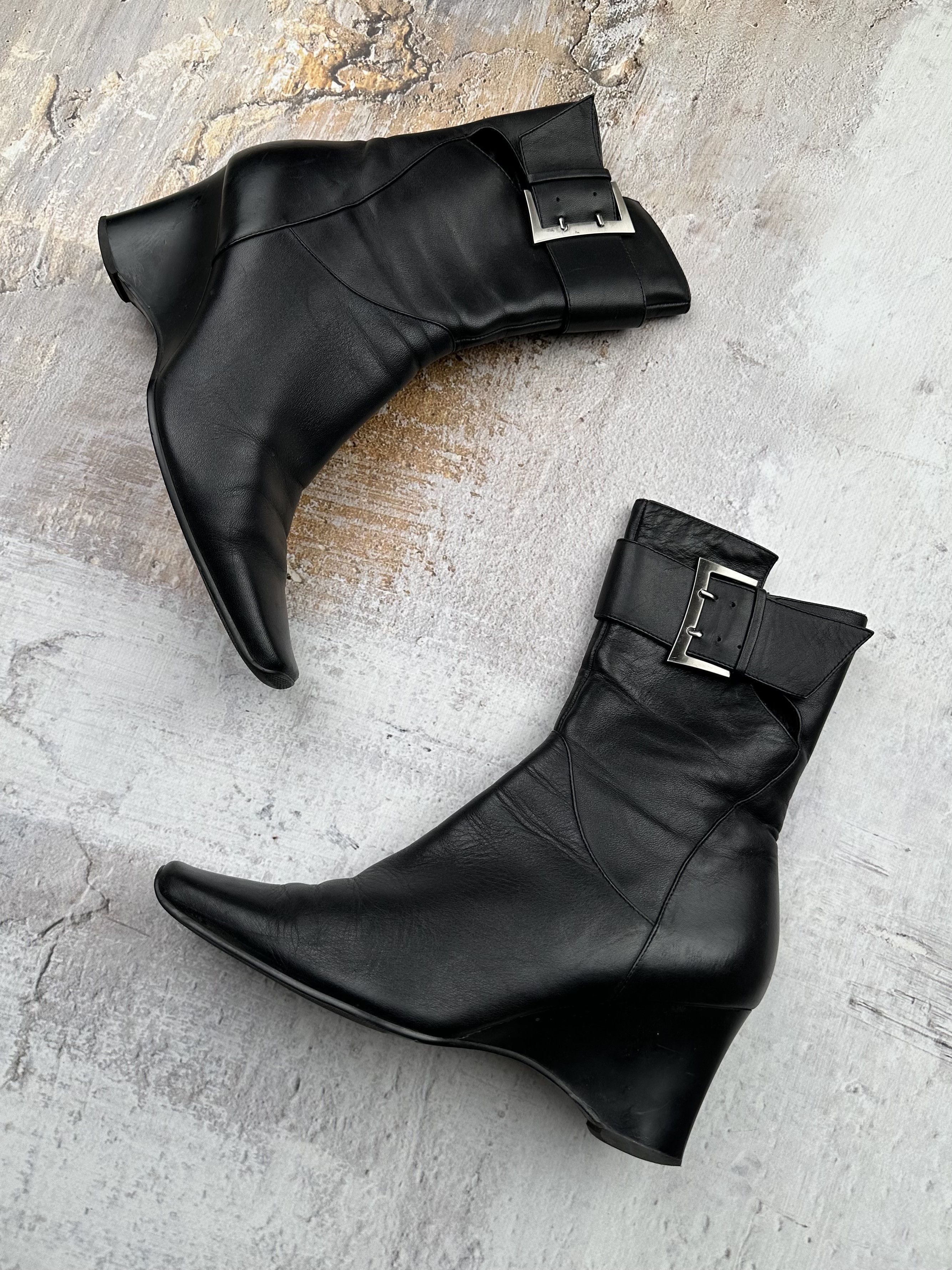 image of Avant Garde x Vintage Platforms Leather Boots With Belt in Black, Women's (Size 9)