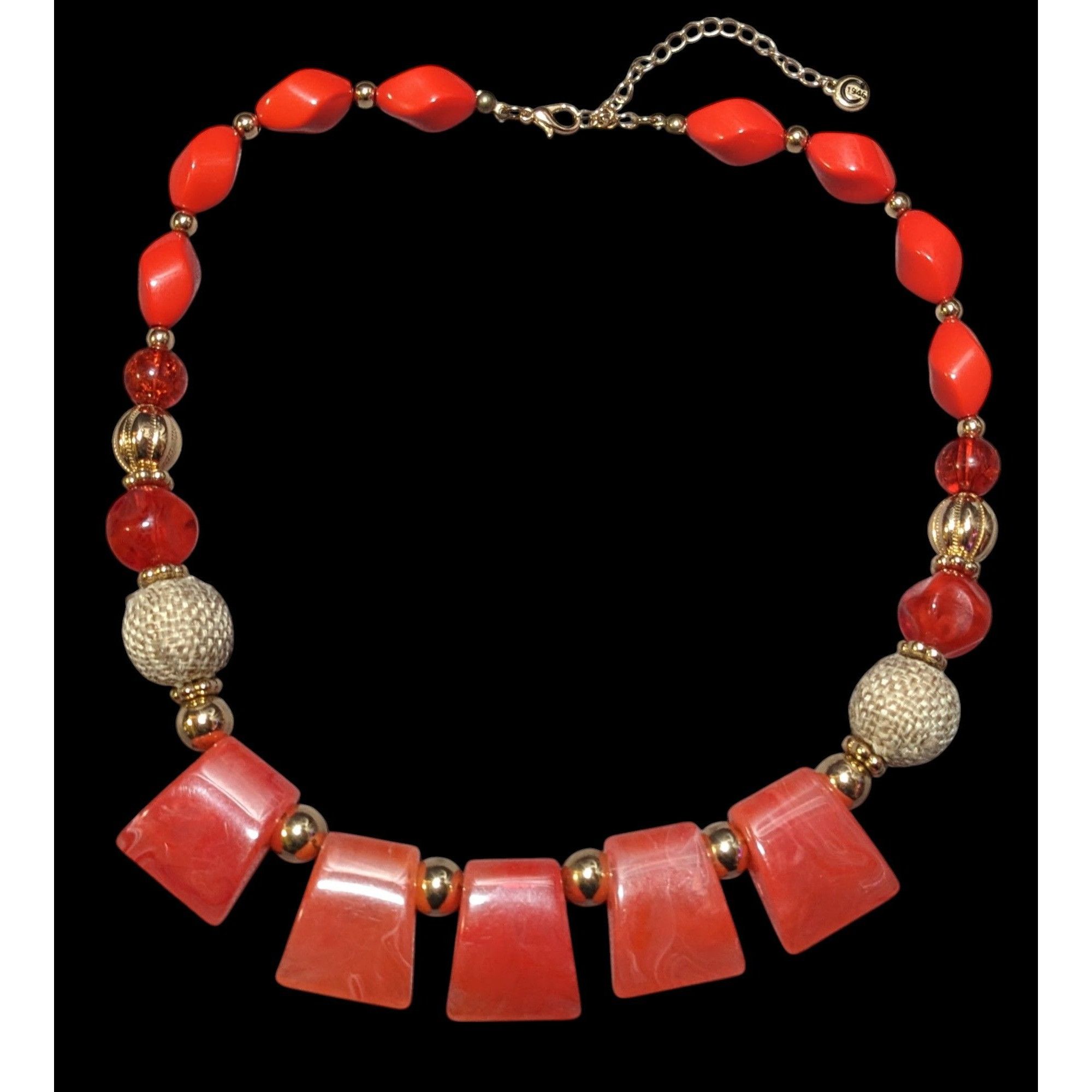 Other 1946 Collection Red And Gold Beaded Statement Necklace Size ONE SIZE - 1 Thumbnail