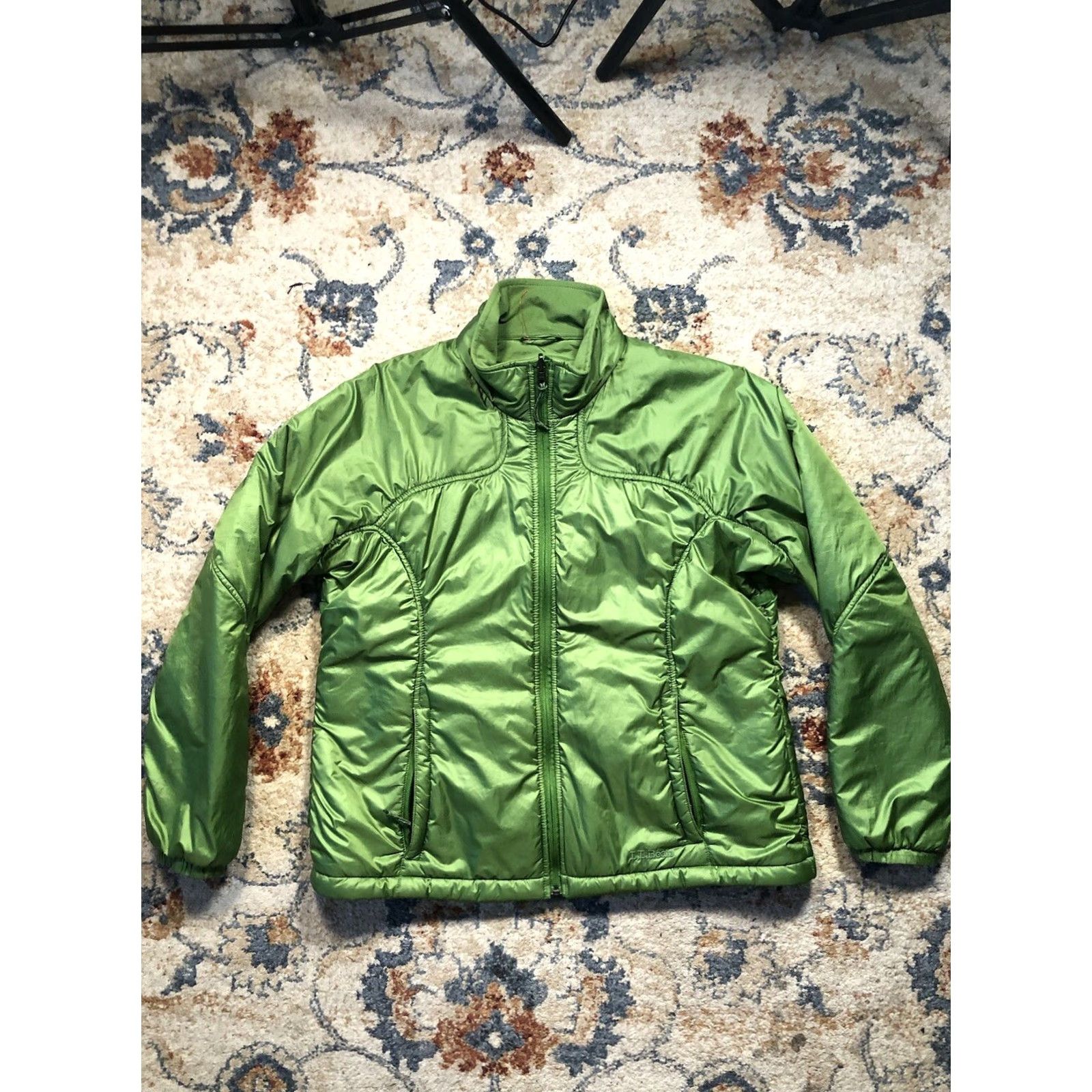 Vintage L.L. Bean Puffer Jacket Womens Large Green Nylon Down Quilted Mid-Length Long Sleeve Zip Coat Size L / US 10 / IT 46 - 7 Thumbnail