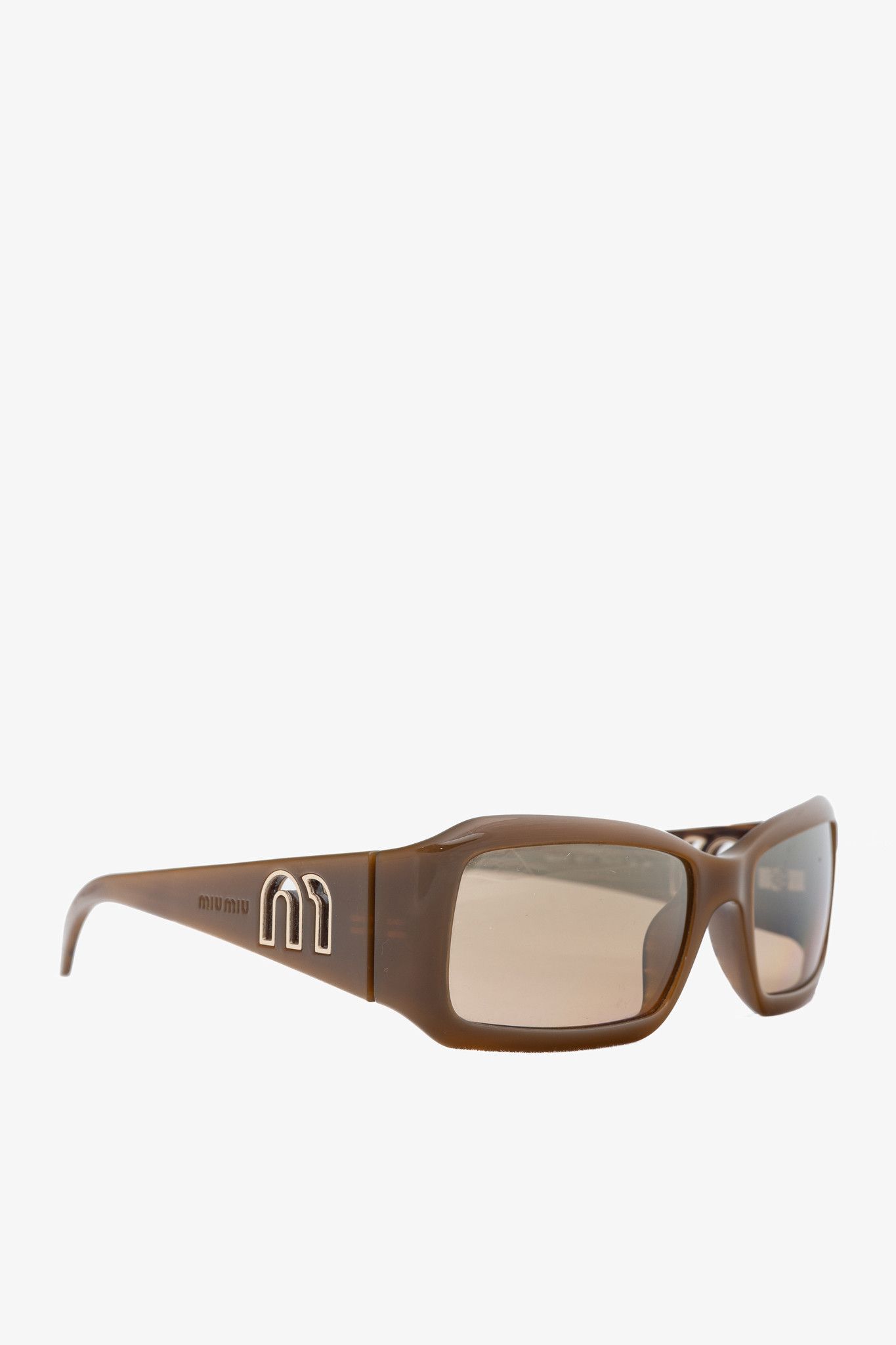 Miu Miu Miu Miu SMU07H Brown Rectangular Cutout-Logo Sunglasses Size ONE SIZE - 1 Thumbnail