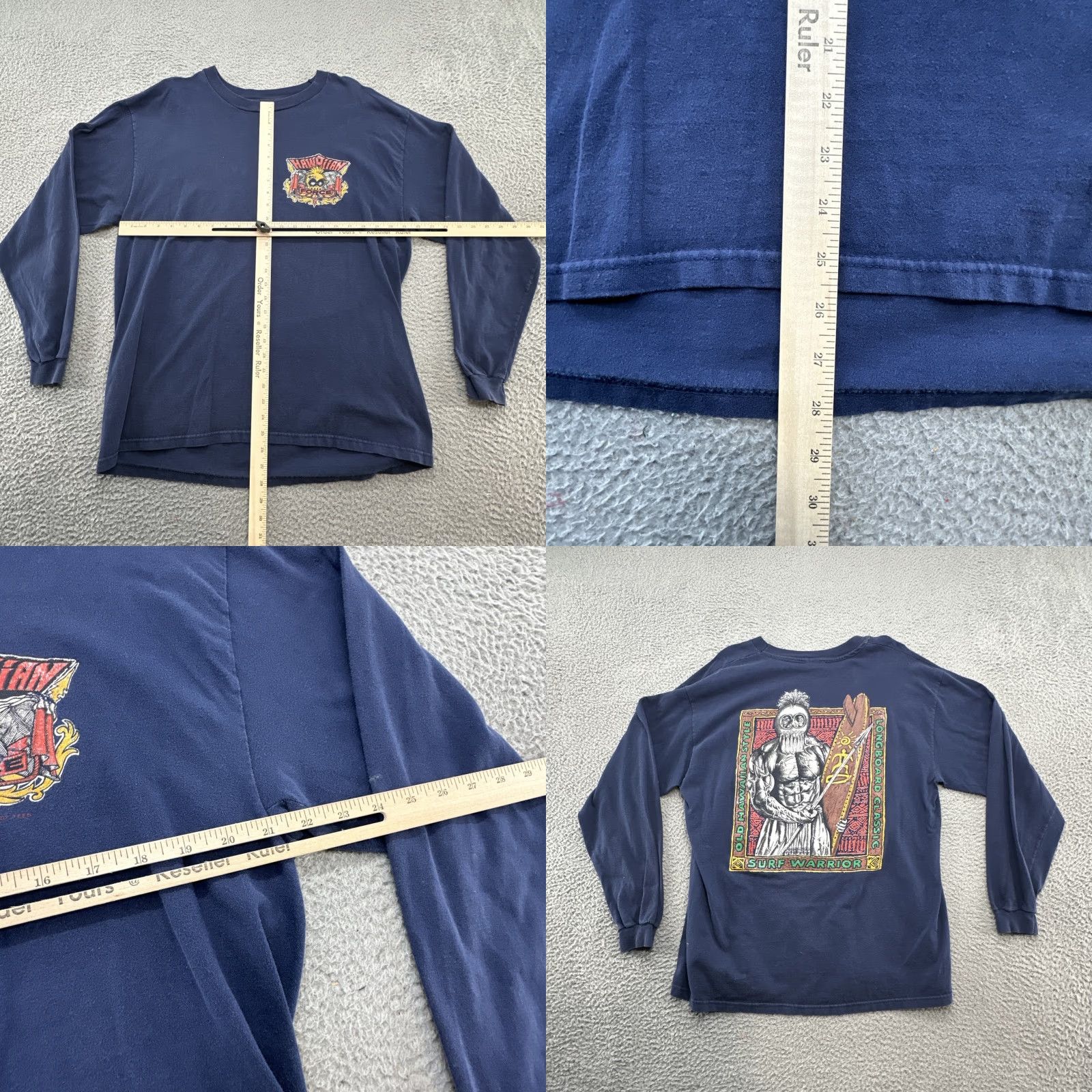 Vintage VINTAGE Rare 90s JIMMY’Z Old Hawaiian Force Surf Legend Warrior Long-sleeve T-Shirt Men L Blue Graphic Print Double-Sided Limited Edition Size US L / EU 52-54 / 3 - 8 Thumbnail