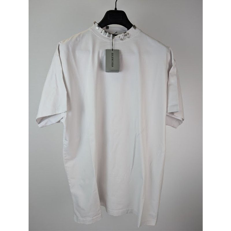 Balenciaga o1rshd1 Vintage Jersey Pierced Oversized T-Shirt in White Size US M / EU 48-50 / 2 - 2 Thumbnail
