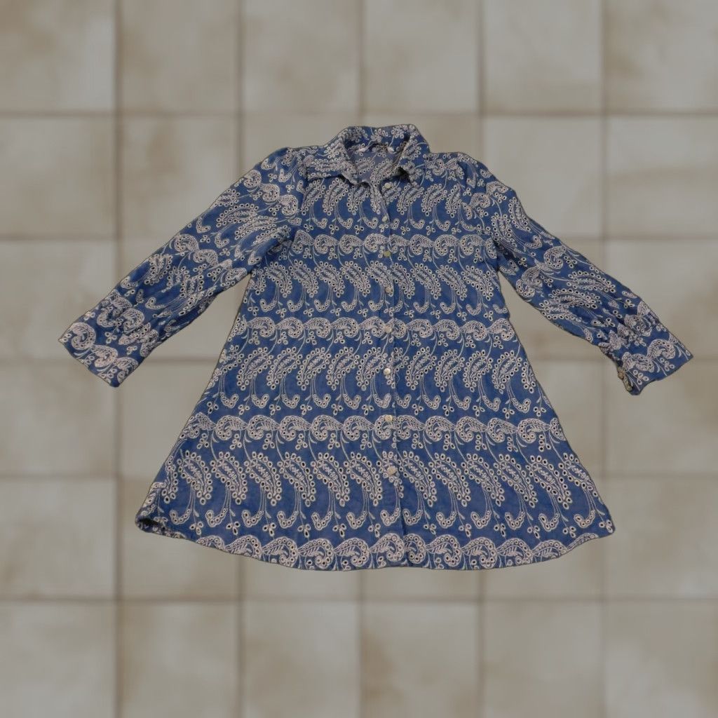 Zara Zara Shirt Womens Medium Blue Paisley Embroidered Button-Up Long Sleeve Top Blouse Size M / US 6-8 / IT 42-44 - 1 Thumbnail