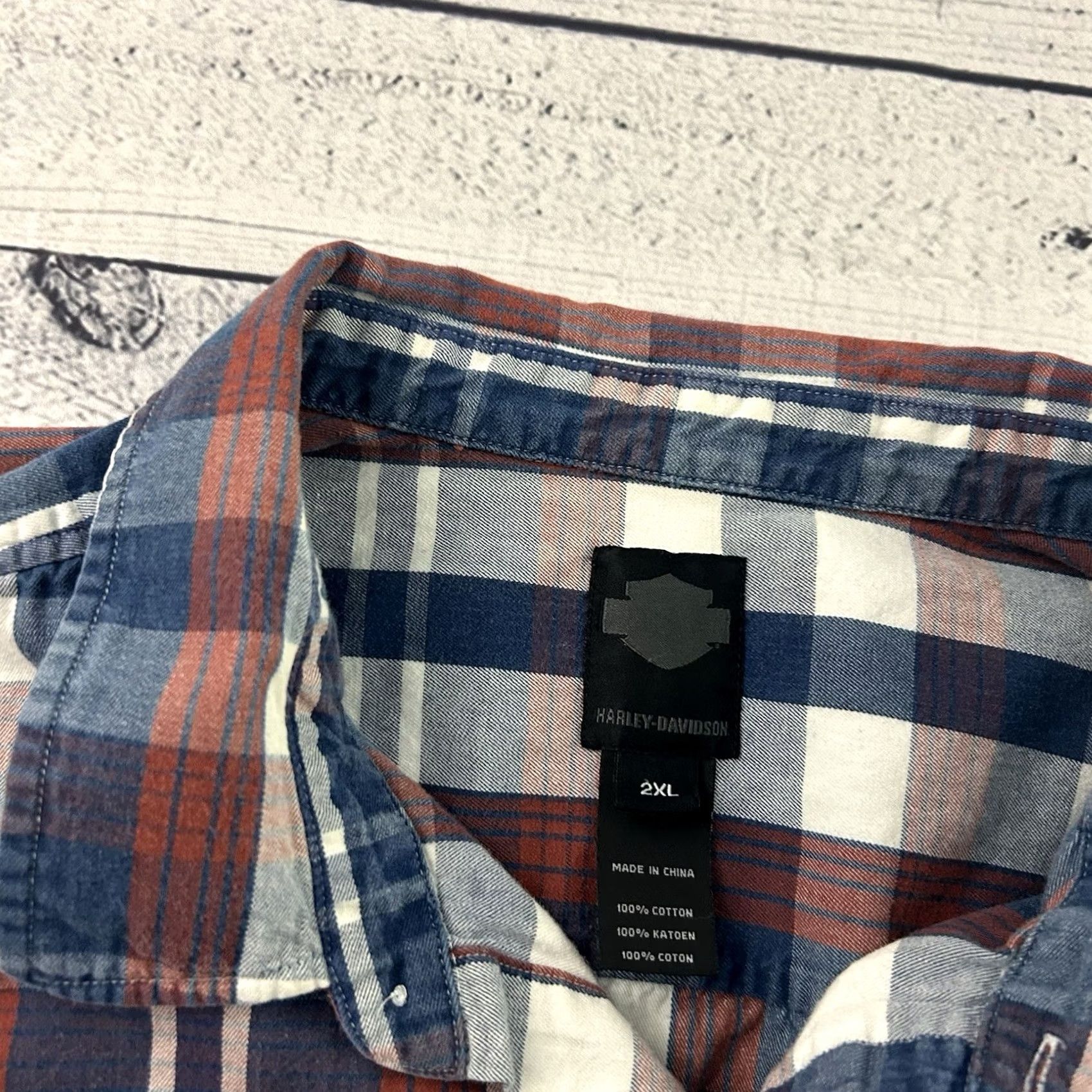 Harley Davidson Harley-Davidson Short Sleeve Plaid Button-Up Shirt Men 2XL Red Blue Size US XXL / EU 58 / 5 - 2 Thumbnail