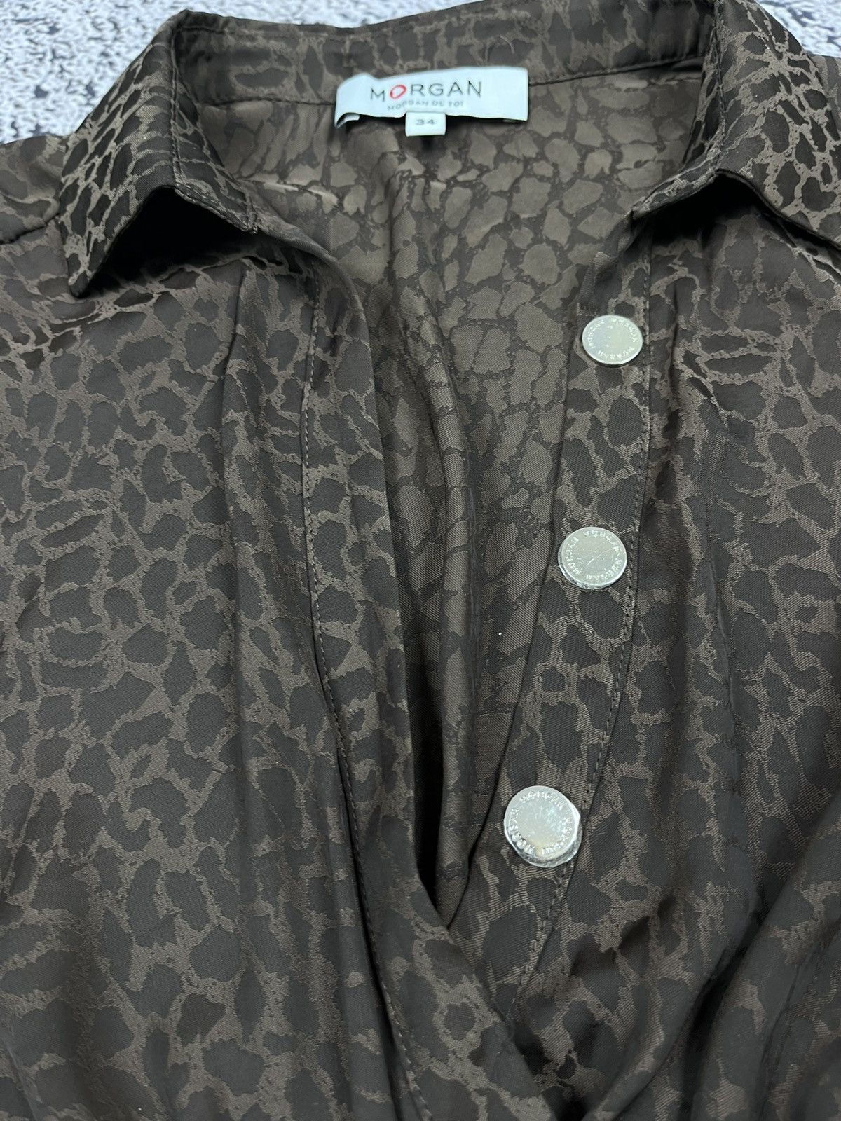 Morgan De Toi Vintage Morgan Y2K Leopard Jacquard Cropped Wrap Blouse Size XS / US 0-2 / IT 36-38 - 7 Thumbnail