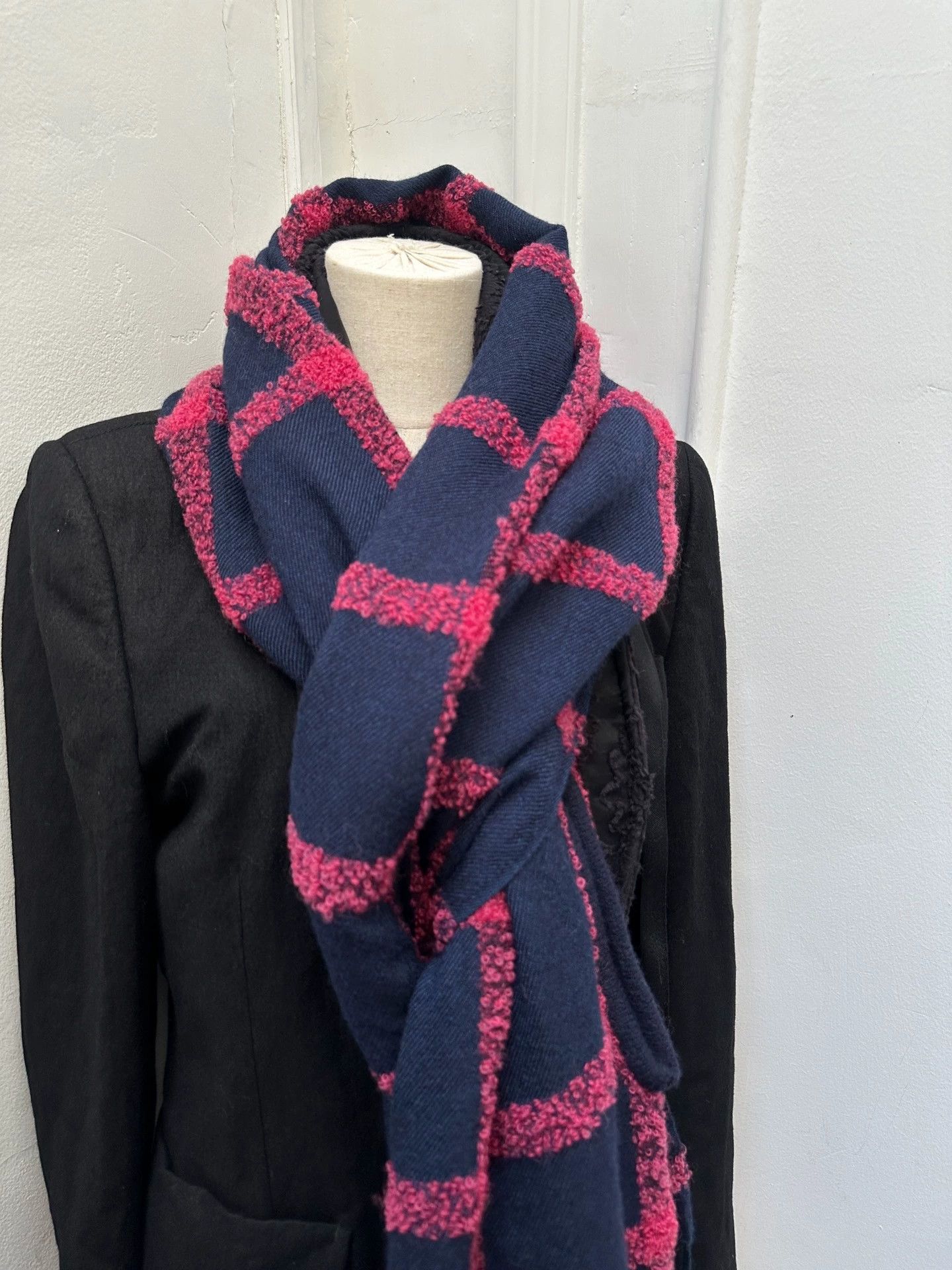 Yohji Yamamoto Yohji Yamamoto Y's Check Navy Magenta Cuff Scarf Size ONE SIZE - 2 Thumbnail