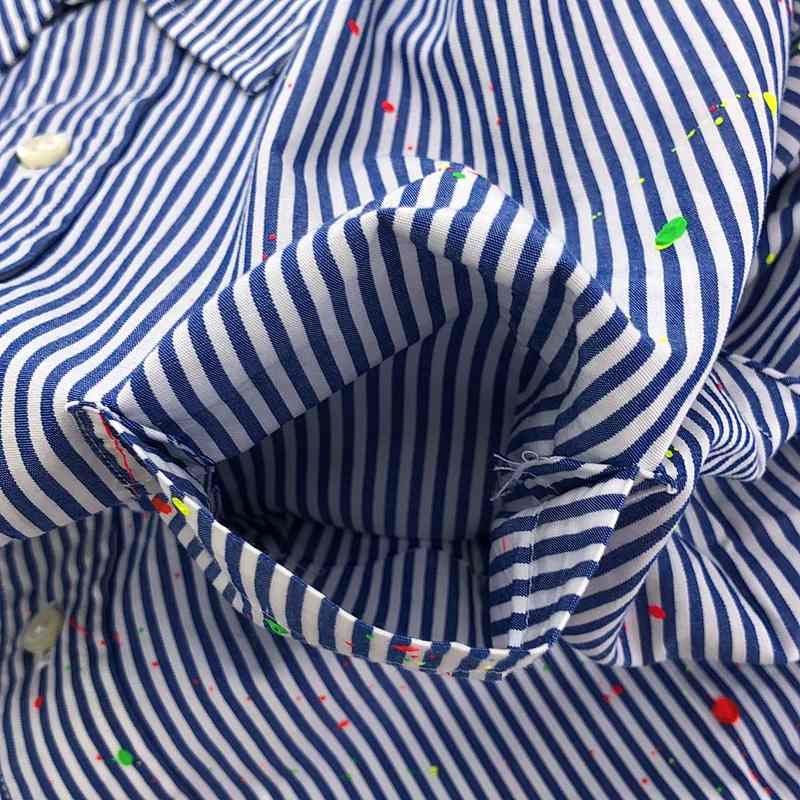 Comme des Garcons Homme Shirt Painted Striped Short Sleeve Button Up Navy/White Size US S / EU 44-46 / 1 - 4 Thumbnail