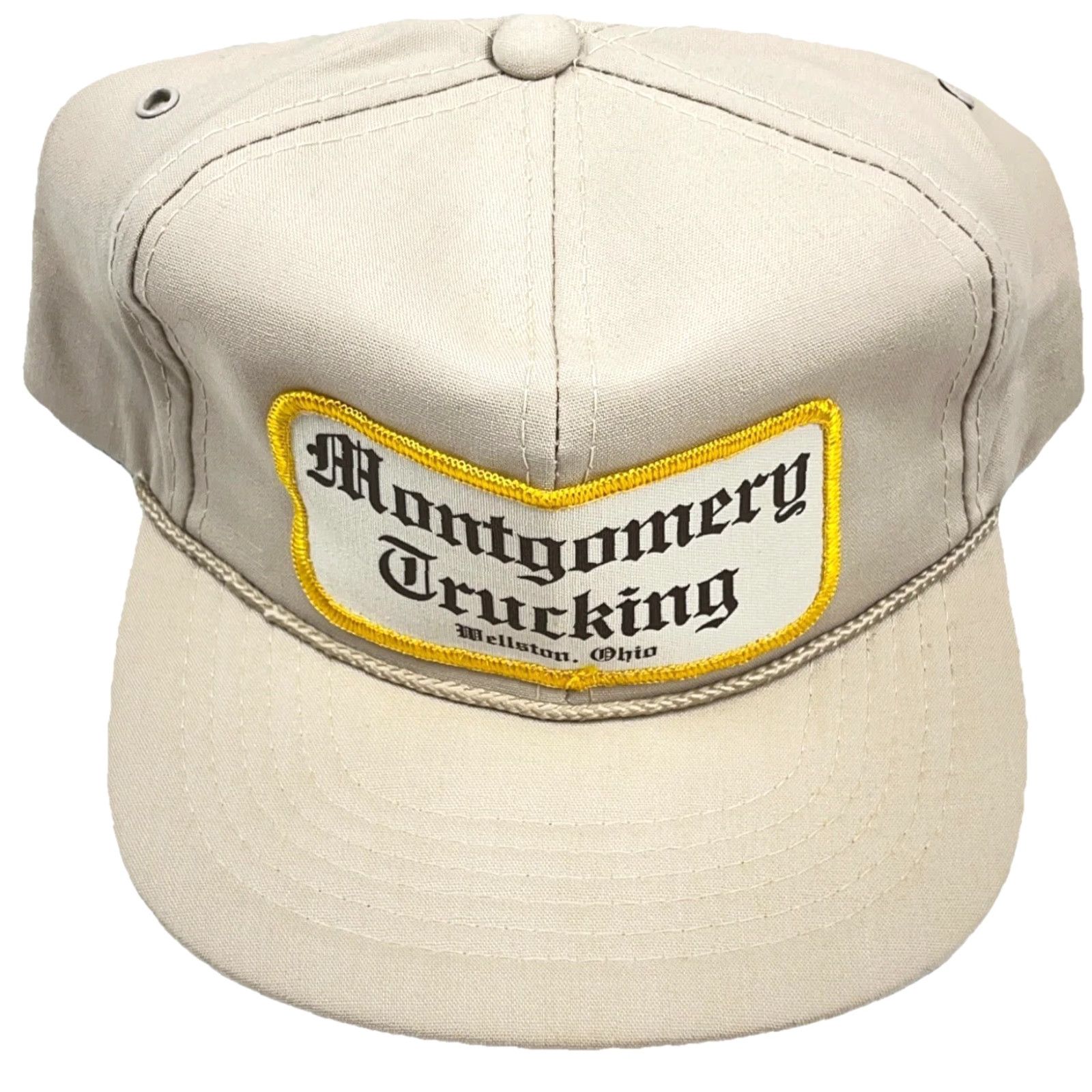 Roper Vintage Headliner Caps Trucker Hat Cap Snap Back 80s USA Patch Rope Wellston Ohio Adjustable Beige Cotton Polyester Twill Size ONE SIZE - 3 Thumbnail