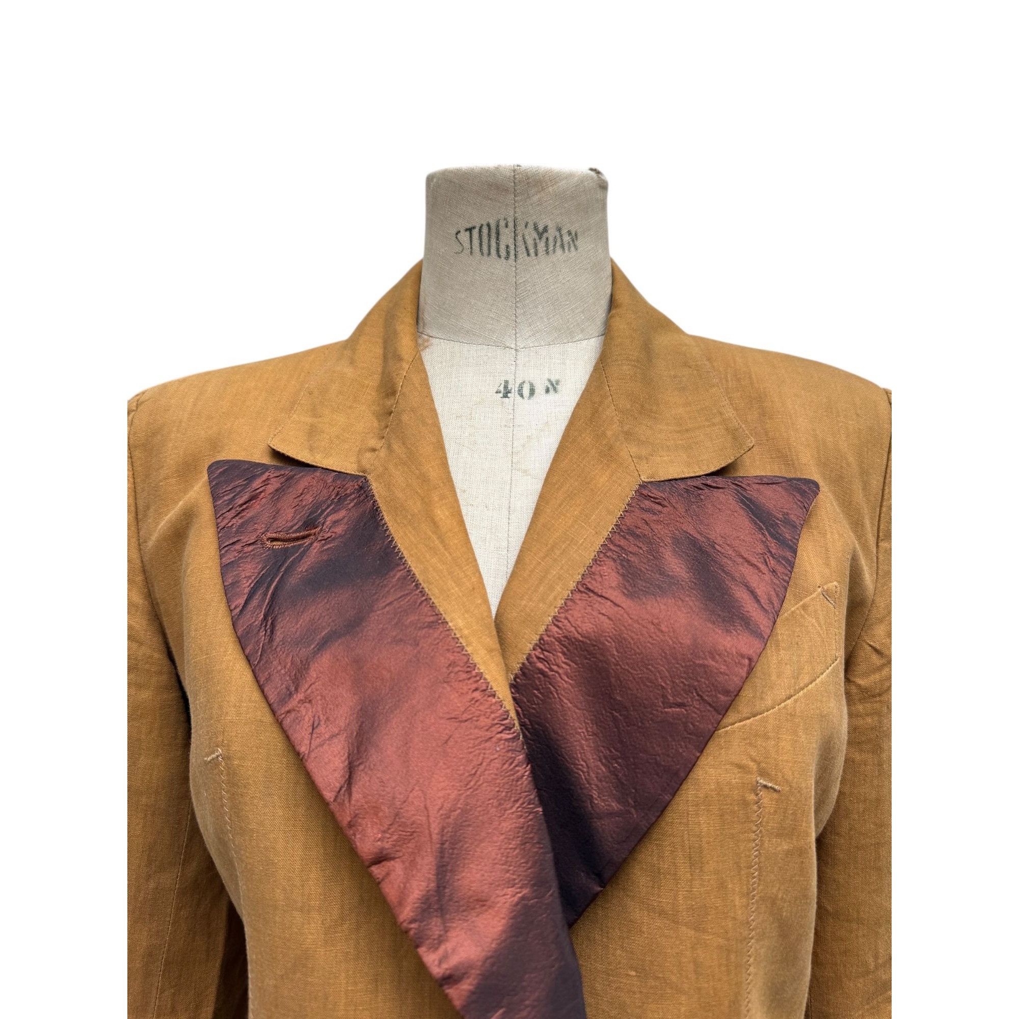 Jean Paul Gaultier 1990s Brown Linen Double-Breasted Blazer Size L / US 10 / IT 46 - 4 Thumbnail