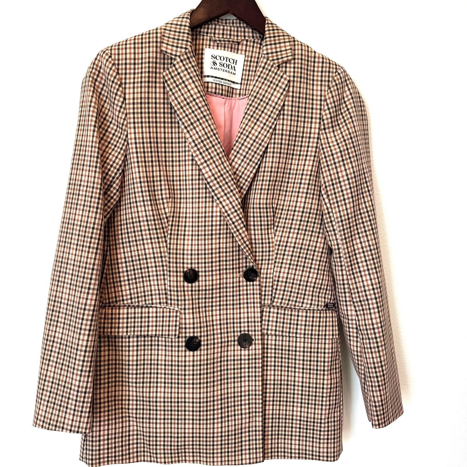 Scotch & Soda Scotch & Soda Double-Breasted Plaid Tailored Blazer Pink XS Size XS / US 0-2 / IT 36-38 - 15 Thumbnail
