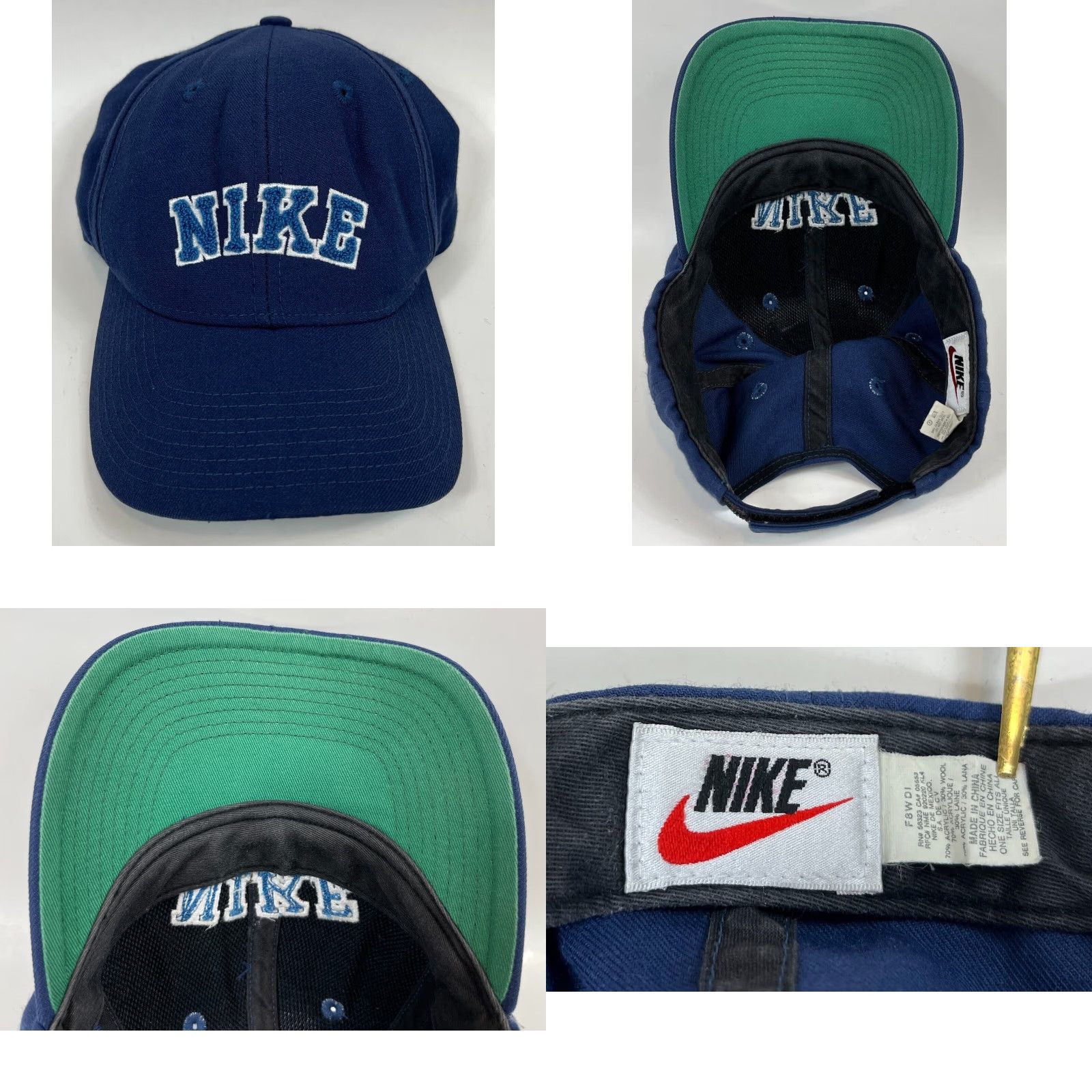 Nike VINTAGE Nike Strapback Hat Cap Wool Blend Embroidered Spellout Navy Blue One Size Adjustable Unisex Adults Baseball Cap Mens Womens Boys Girls Size ONE SIZE - 8 Thumbnail