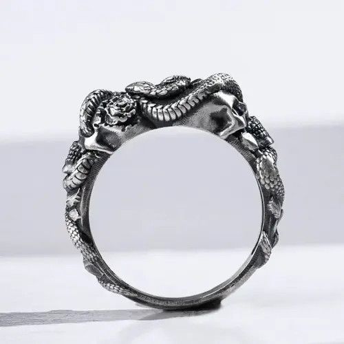Jewelry × Vintage Punk Rose Skeleton Double Headed Snake Ring (Size 7-13) Size ONE SIZE - 4 Thumbnail