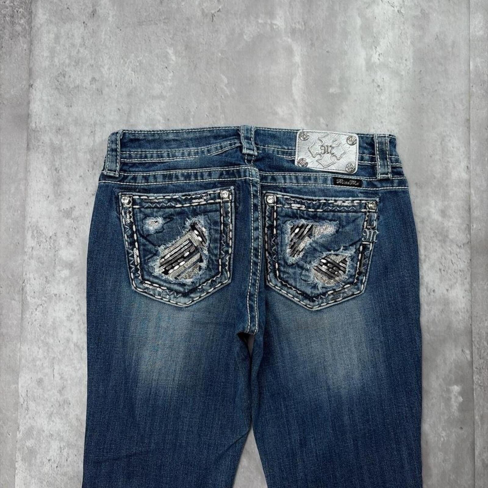 Other Y2K Blue Miss Me Grunge Embellished Bootcut Denim Jeans Size 30" / US 8 / IT 44 - 3 Thumbnail