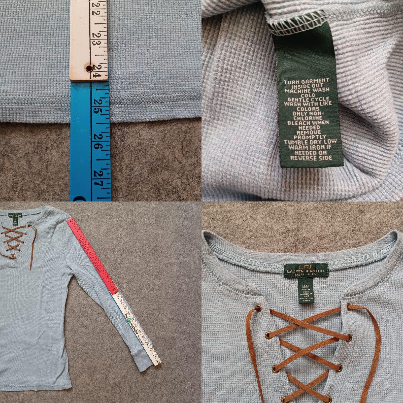 CO Ralph Lauren Jeans Co. Womens Sweater 1/4 Lace Up Green Casual Ladies Medium Knit Pullover V-Neck Long Sleeve Shirt Womens Size M / US 6-8 / IT 42-44 - 8 Thumbnail