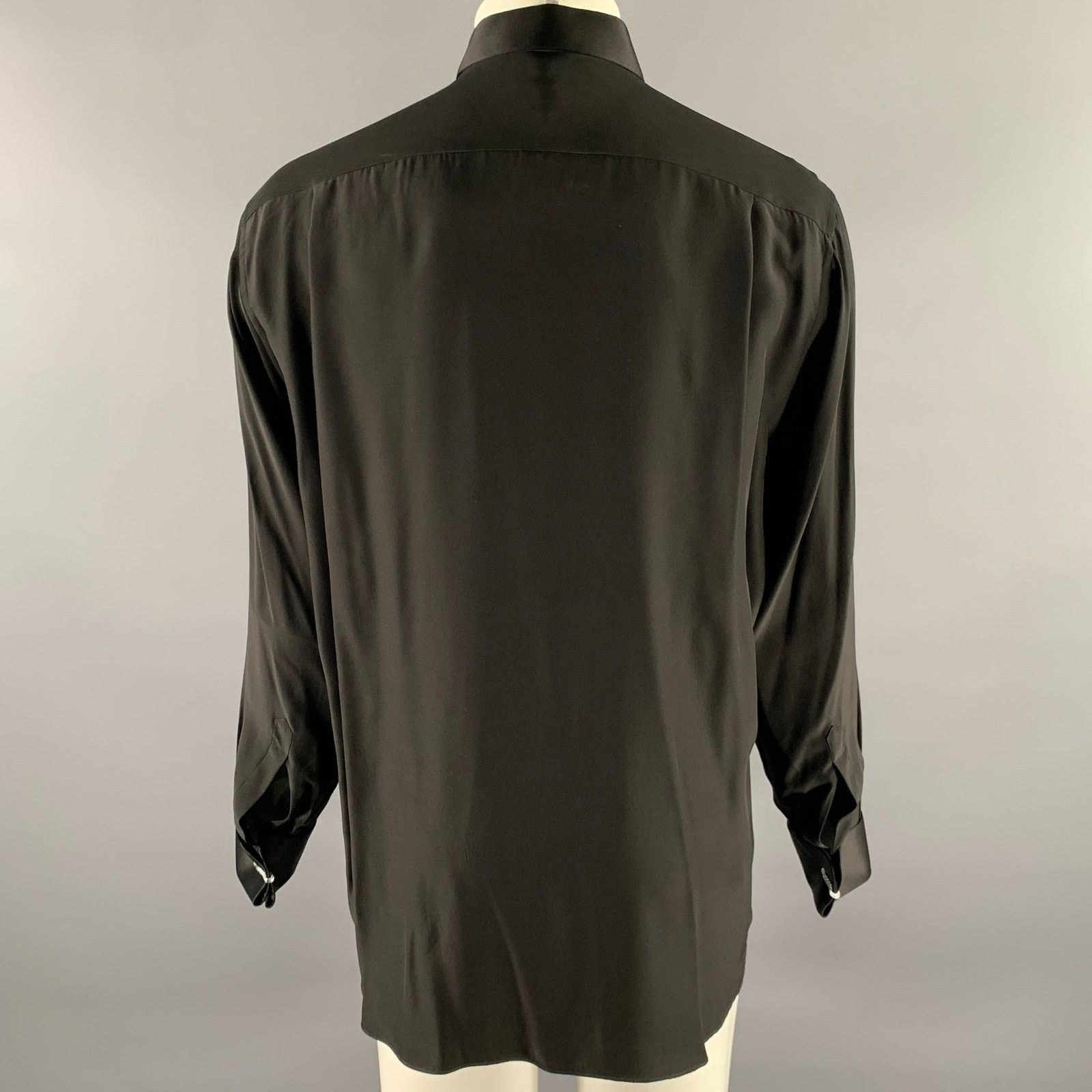 Stefano Ricci STEFANO RICCI XL Black Silk Hidden Placket Long Sleeve Shirt Size 44L - 4 Thumbnail
