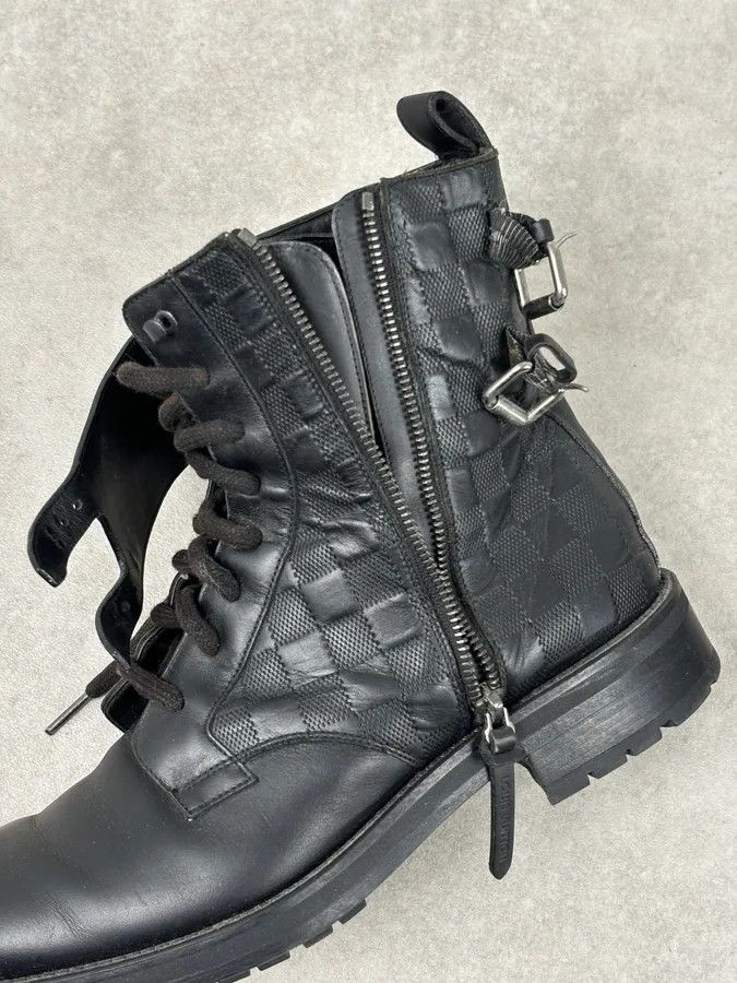 Louis Vuitton Louis Vuitton Black Leather Damier Lace-Up Boots Size US 7 / EU 40 - 14 Thumbnail