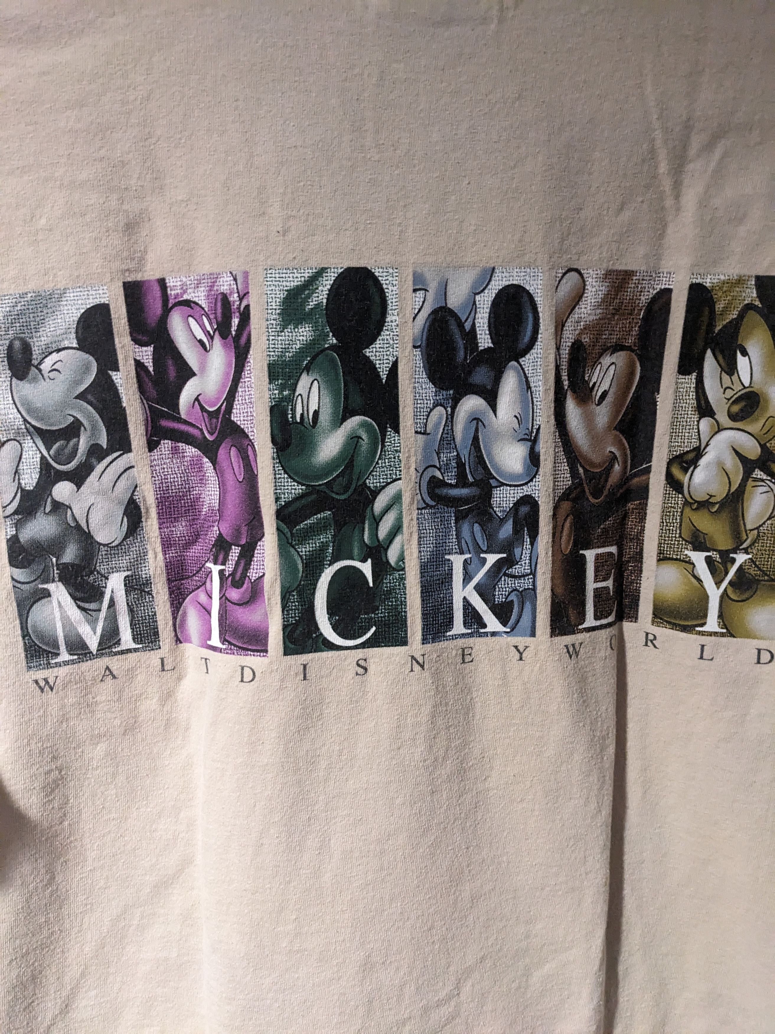 Disney × Vintage Vintage 90s Disney World Mickey Mouse Beige X-Large T-Shirt Size US XL / EU 56 / 4 - 2 Thumbnail