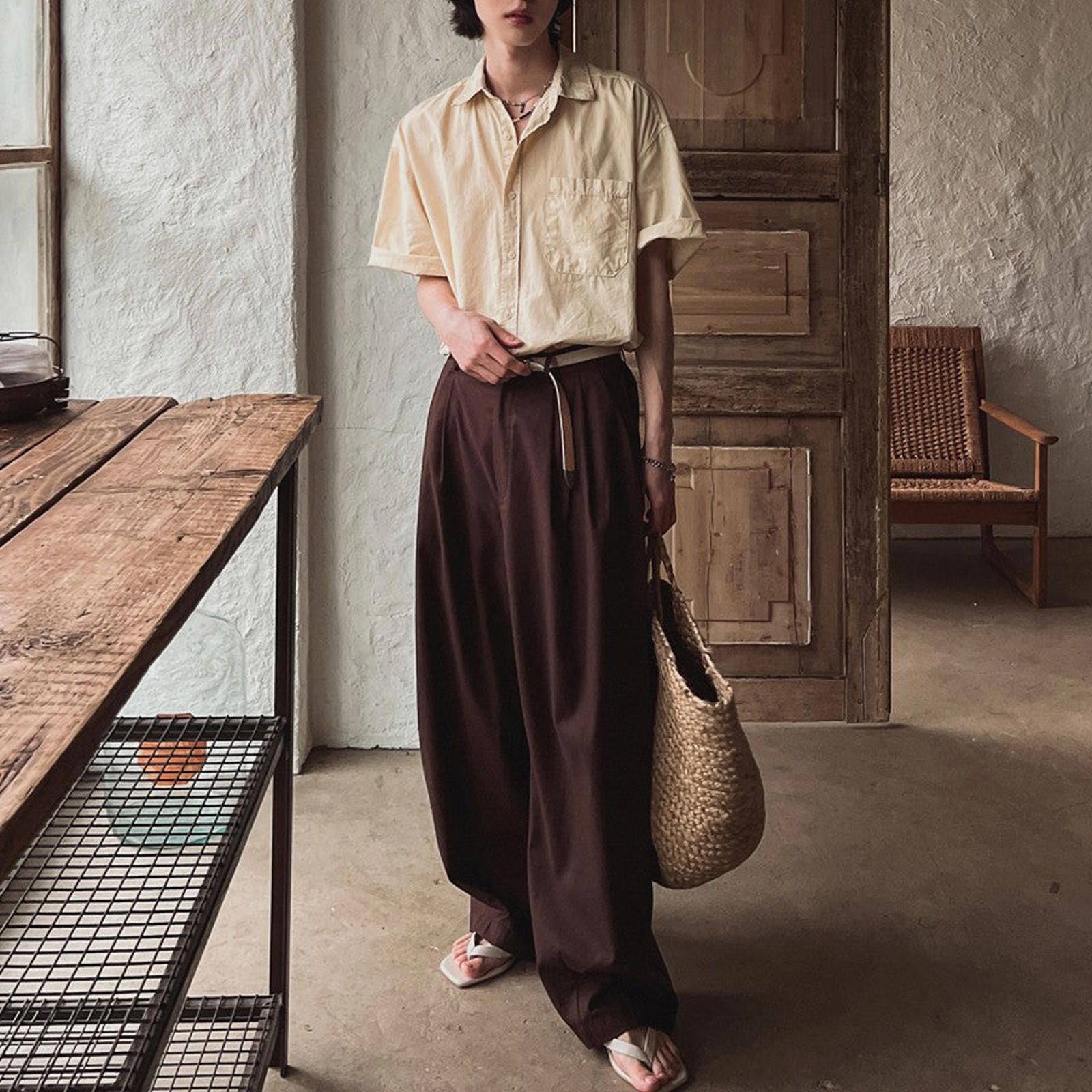 Vintage Brown Loose Wide Leg Pants / Trousers Size US 30 / EU 46 - 2 Thumbnail