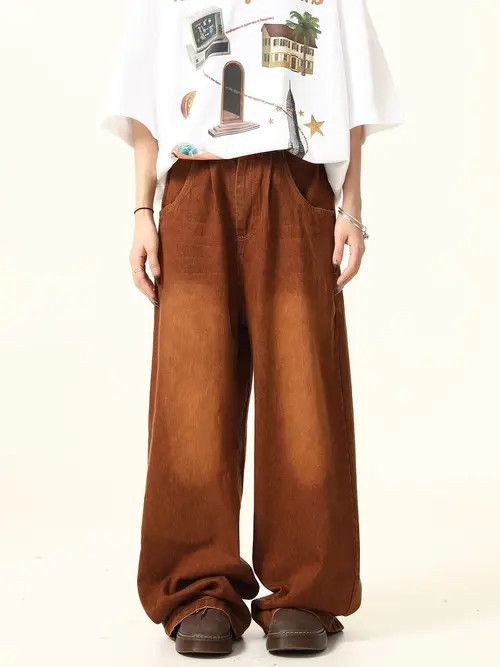 VIBE Brown Wide Leg Denim Jeans Size US 30 / EU 46 - 7 Thumbnail
