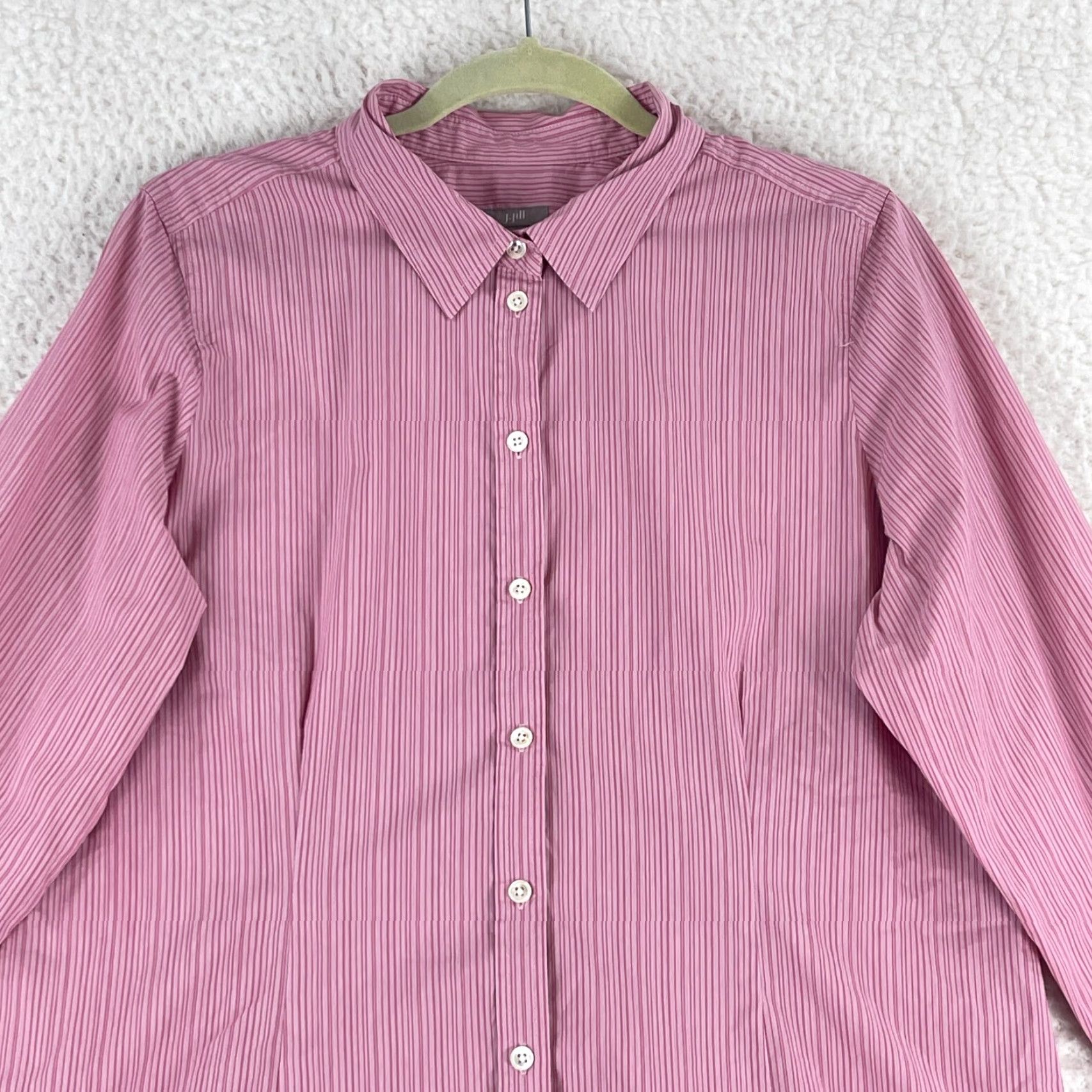 J. Jill J. Jill Shirt Womens Large Pink Stripe Button-Up Stretch Long Sleeve Casual Work Size L / US 10 / IT 46 - 2 Thumbnail