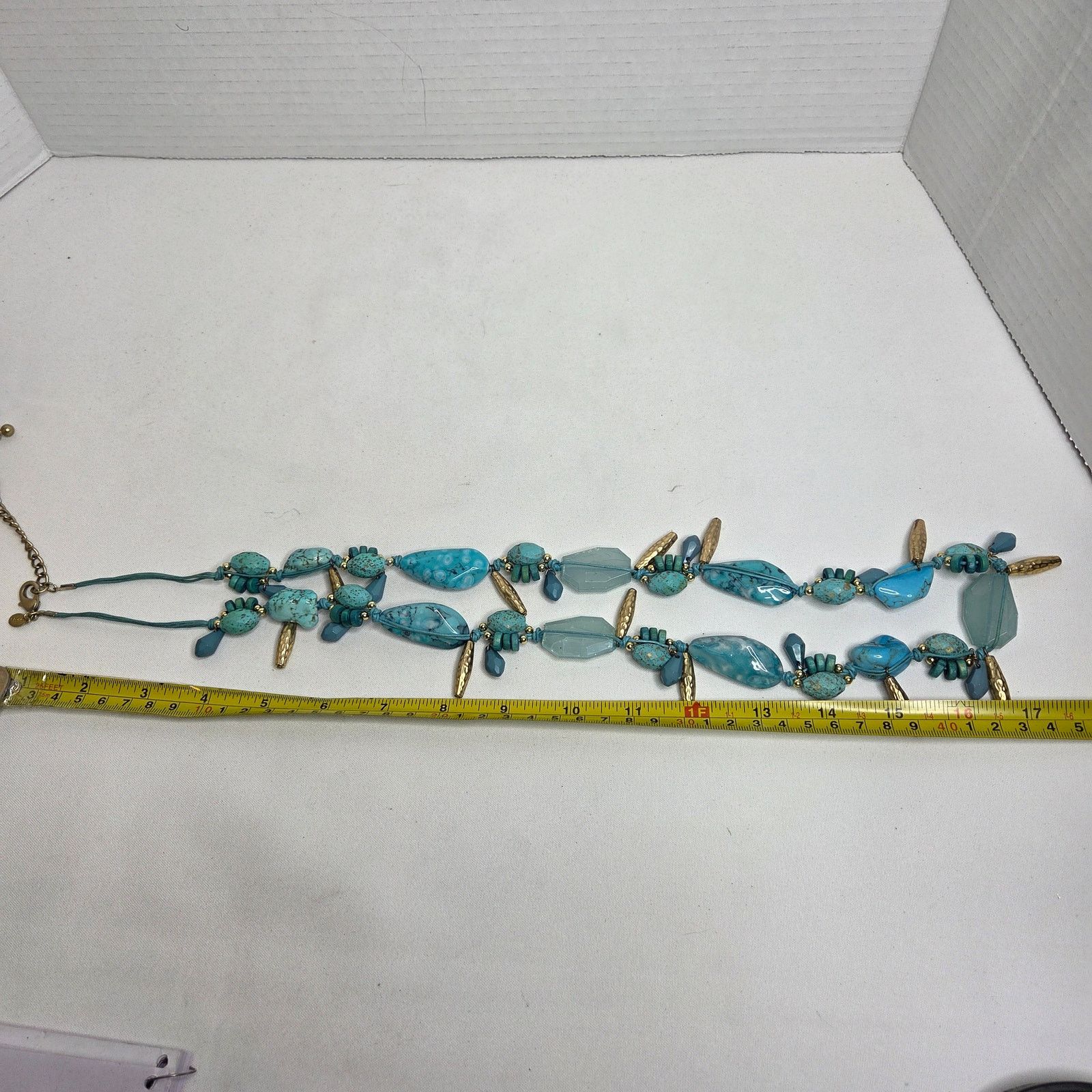 Chicos Chico's Costume Faux Turquoise Necklace W/ Gold Tone Accents Size ONE SIZE - 7 Thumbnail