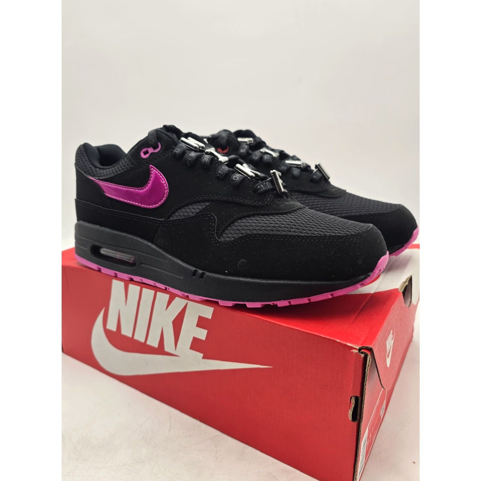 Nike Nike Air Max 1 PRM Shoes Mens 11.5 Black Pink Low Top Sneaker HV2302 001 Size US L / EU 52-54 / 3 - 2 Thumbnail