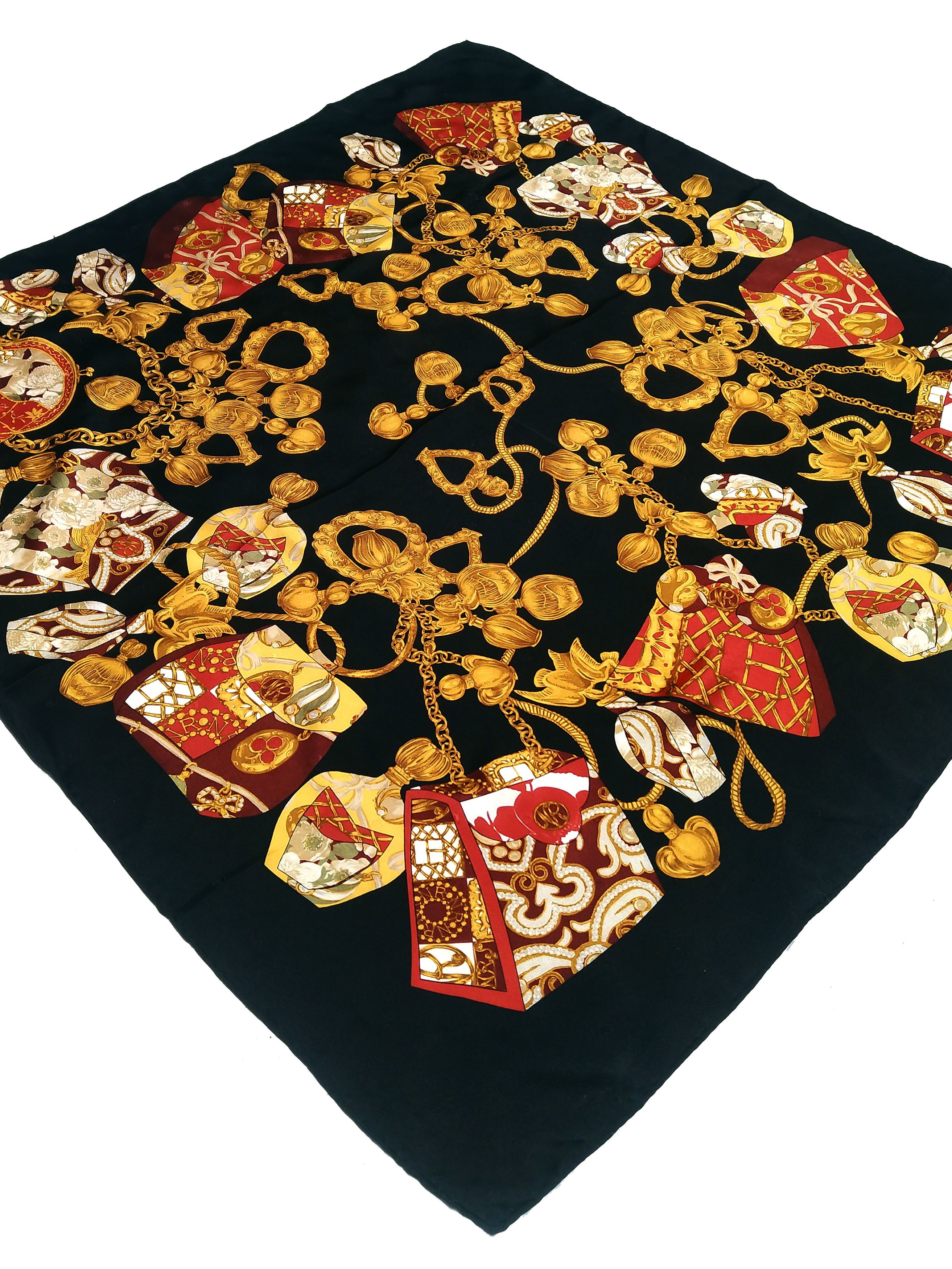 Vintage 80s Nina Ricci black-gold big silk scarf shawl