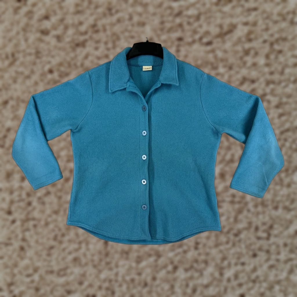Vintage L.L. Bean Sweater Womens Large Blue Button Up 100% Polyester Fleece Collared Size L / US 10 / IT 46 - 1 Thumbnail