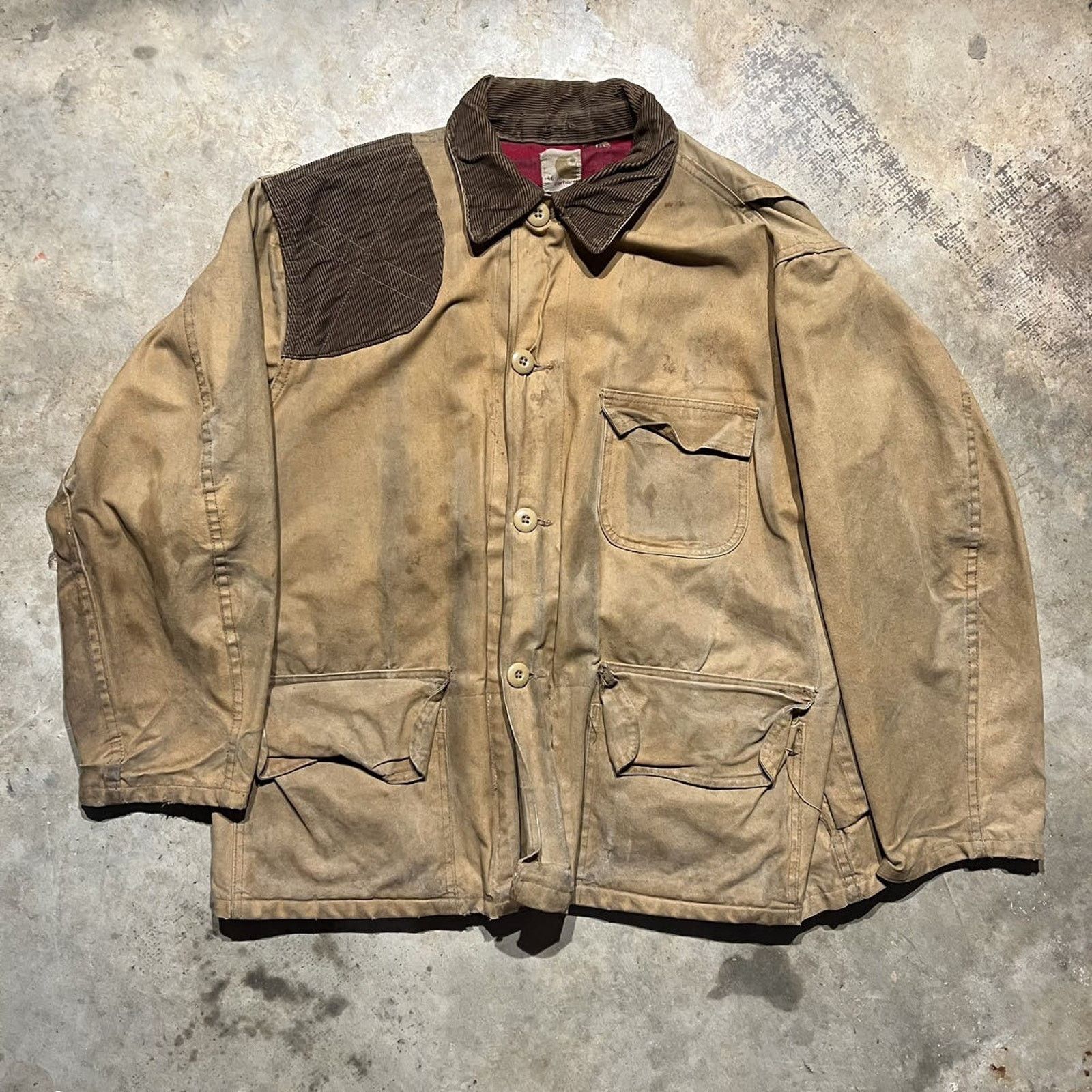 image of Vintage 60S Carhartt Tan Print Lined Hunting Chore Jacket, Men's (Size XL)