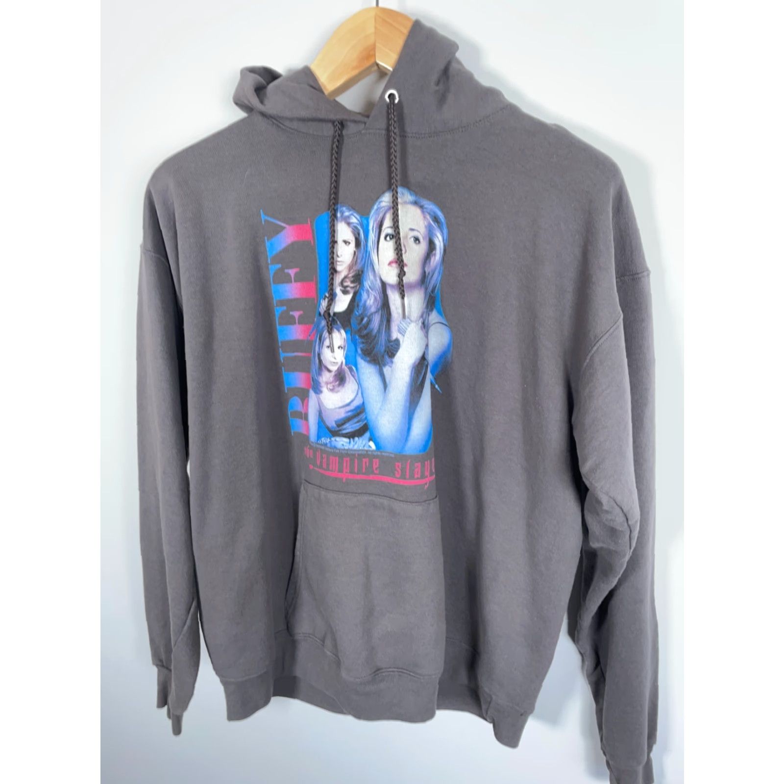 Hanes VINTAGE Buffy The Vampire Slayer Hoodie Men Adult Large Gray Hanes Tag Pullover 90s Retro Graphic Print Pockets Size US L / EU 52-54 / 3 - 4 Thumbnail