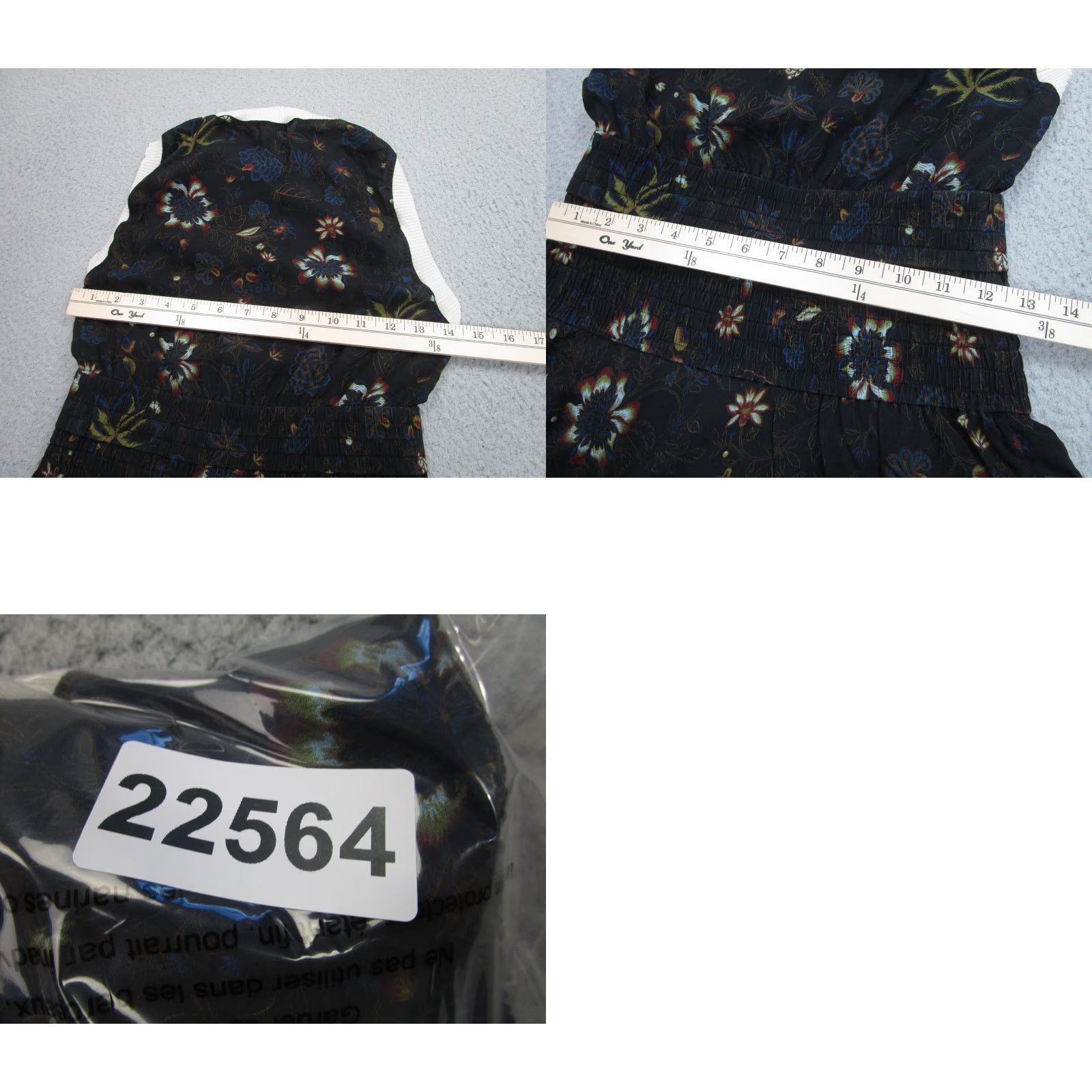 Vintage A.L.C. Dress Womens 6 Black Floral Maxi Sleeveless Cutout Smocked Waist Boho Size M / US 6-8 / IT 42-44 - 9 Thumbnail