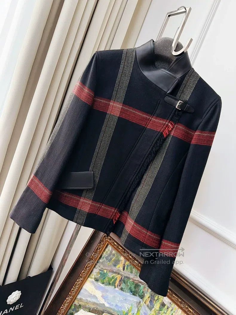 Hermes Hermes Plaid Jacket Stand Collar Knight Jacket Wool Coat Size XS / US 0-2 / IT 36-38 - 1 Thumbnail