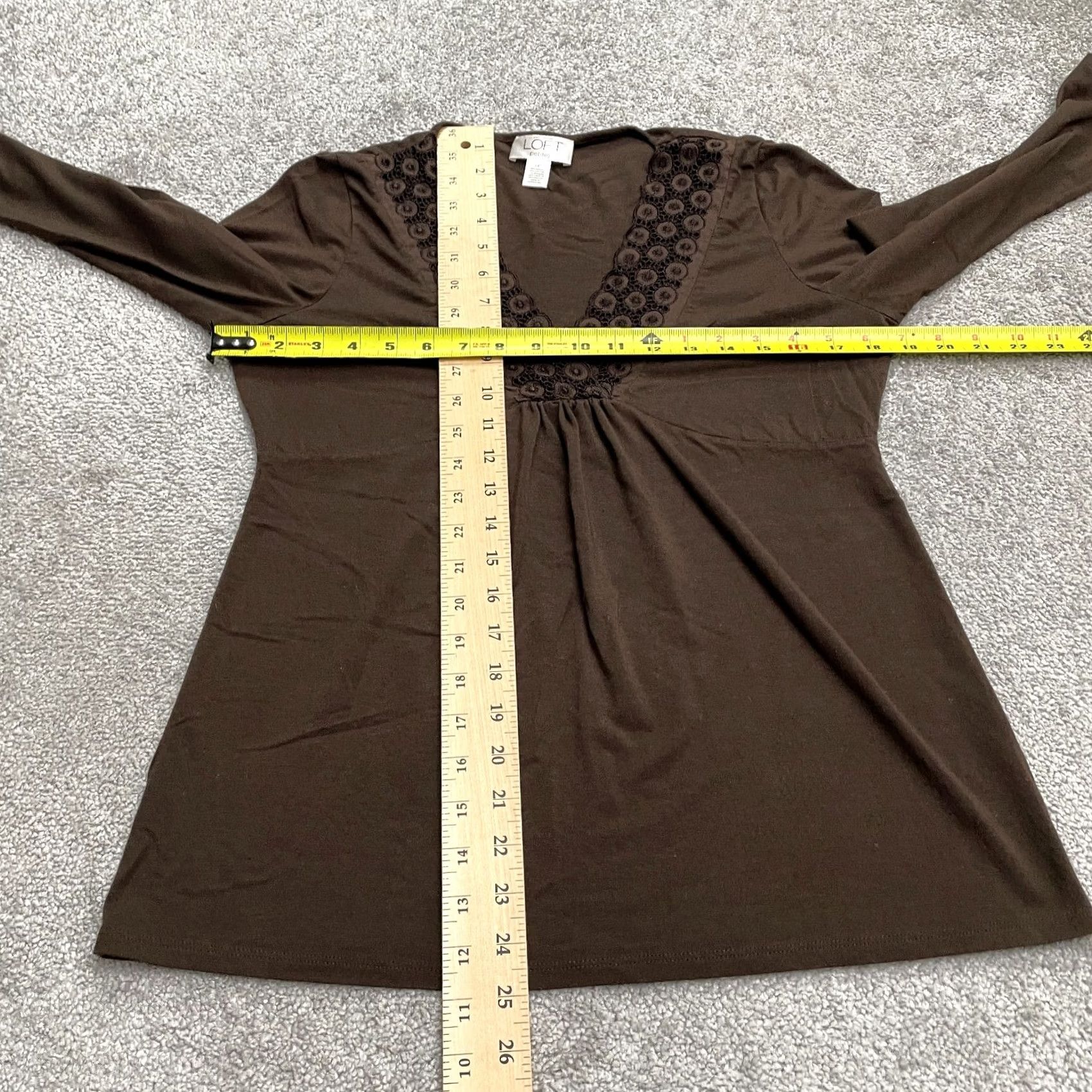Loft Loft Ann Taylor Blouse Womens LP Brown Embroidered Pleated Tuni Casual Petite Size L / US 10 / IT 46 - 6 Thumbnail