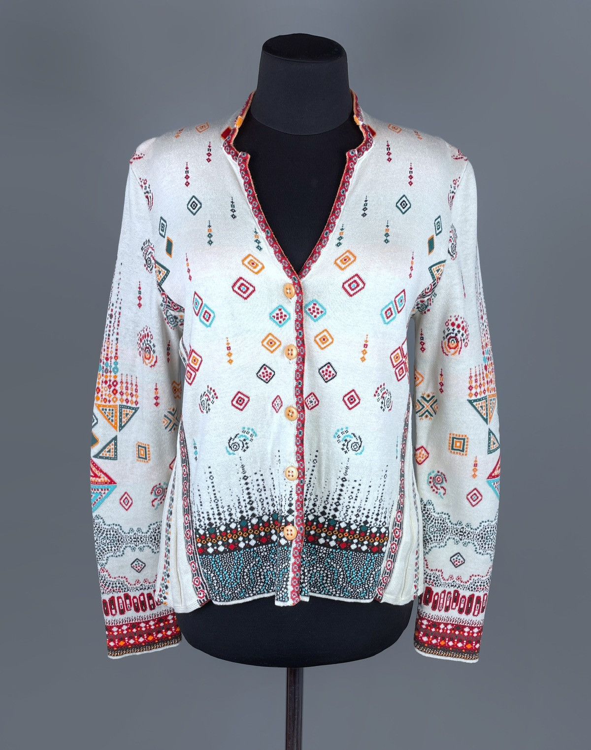 Designer IVKO Cotton Knit Multi Pattern V-Neck LS Jumper Size 36 Size S / US 4 / IT 40 - 4 Thumbnail