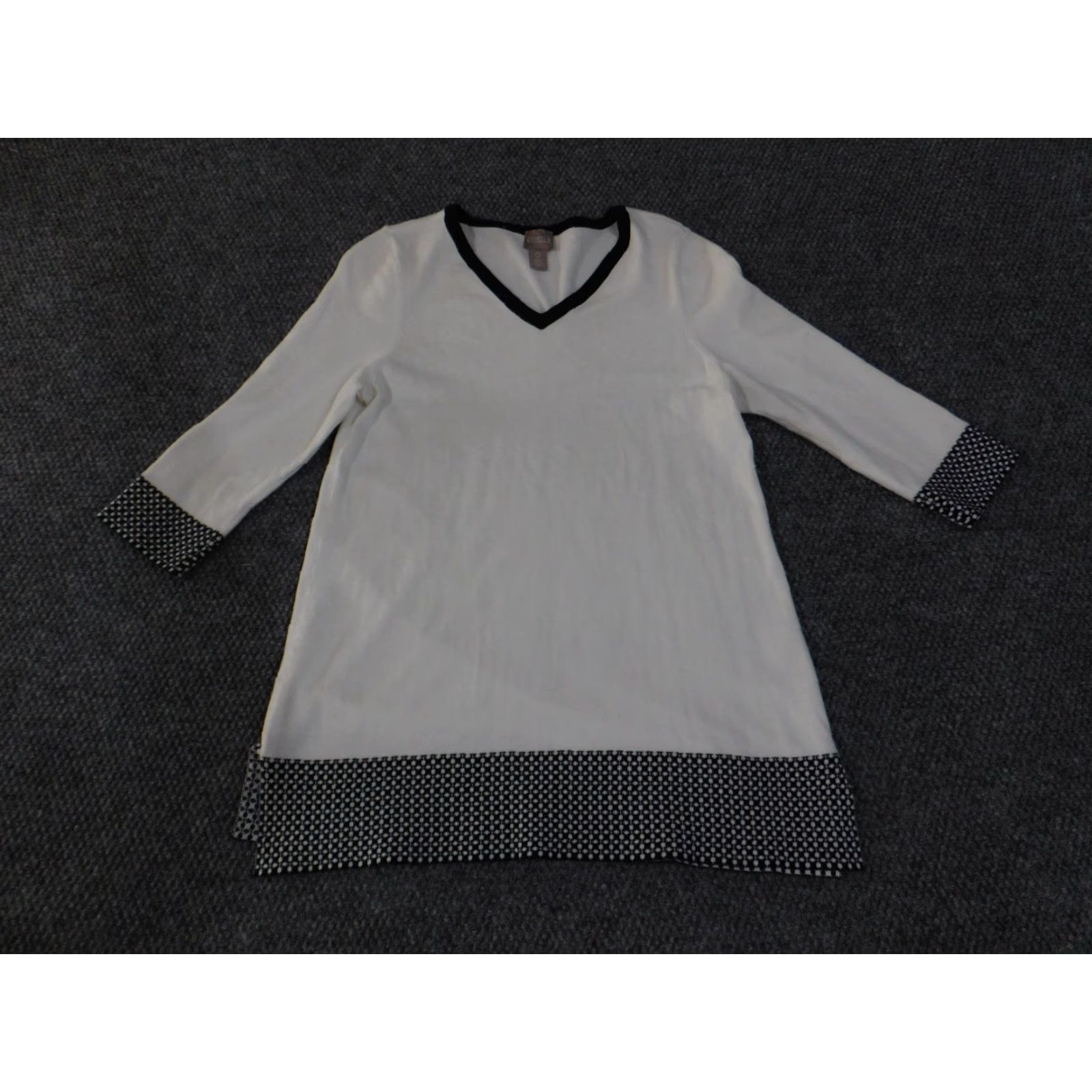 Vintage Chicos White Knit Pullover Womens V-Neck Cotton Stretch 3/4 Sleeve Lightweight Pullover Sweatery Shirt? Size XS / US 0-2 / IT 36-38 - 2 Thumbnail
