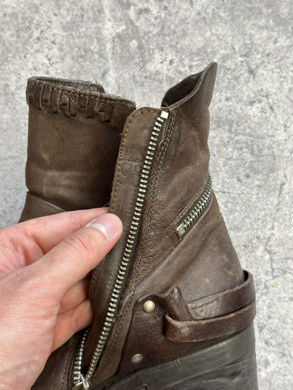 If Six Was Nine × Japanese Brand × Vintage Vintage Italian AS 98 Rick Owens Style Leather Biker Boots Size US 8 / IT 38 - 10 Thumbnail