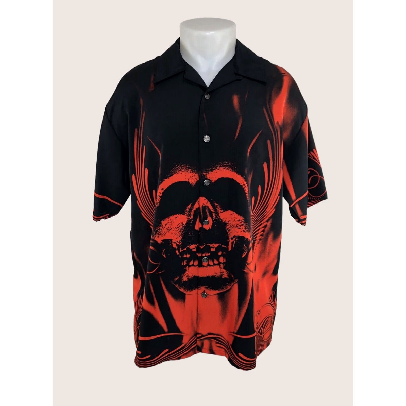 Vintage DRAGONFLY / TREASURE ISLAND Las VEGAS Casino Metal Button-Up Shirt L Mens Red Black Short Sleeve Size US L / EU 52-54 / 3 - 1 Thumbnail