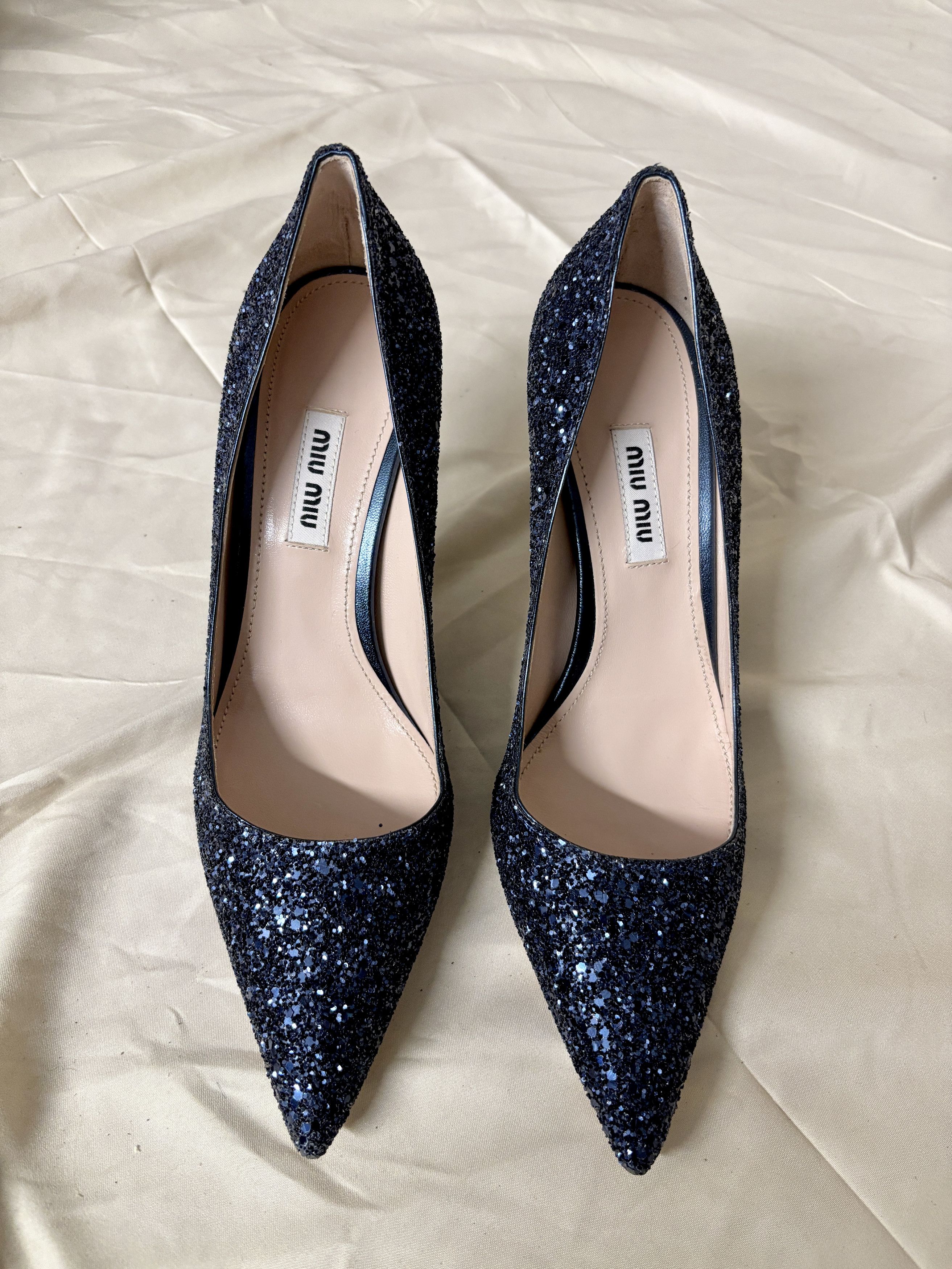 Miu Miu Miu Miu blue sequin kitten heel with crystal detail Size US 6 / IT 36 - 3 Thumbnail