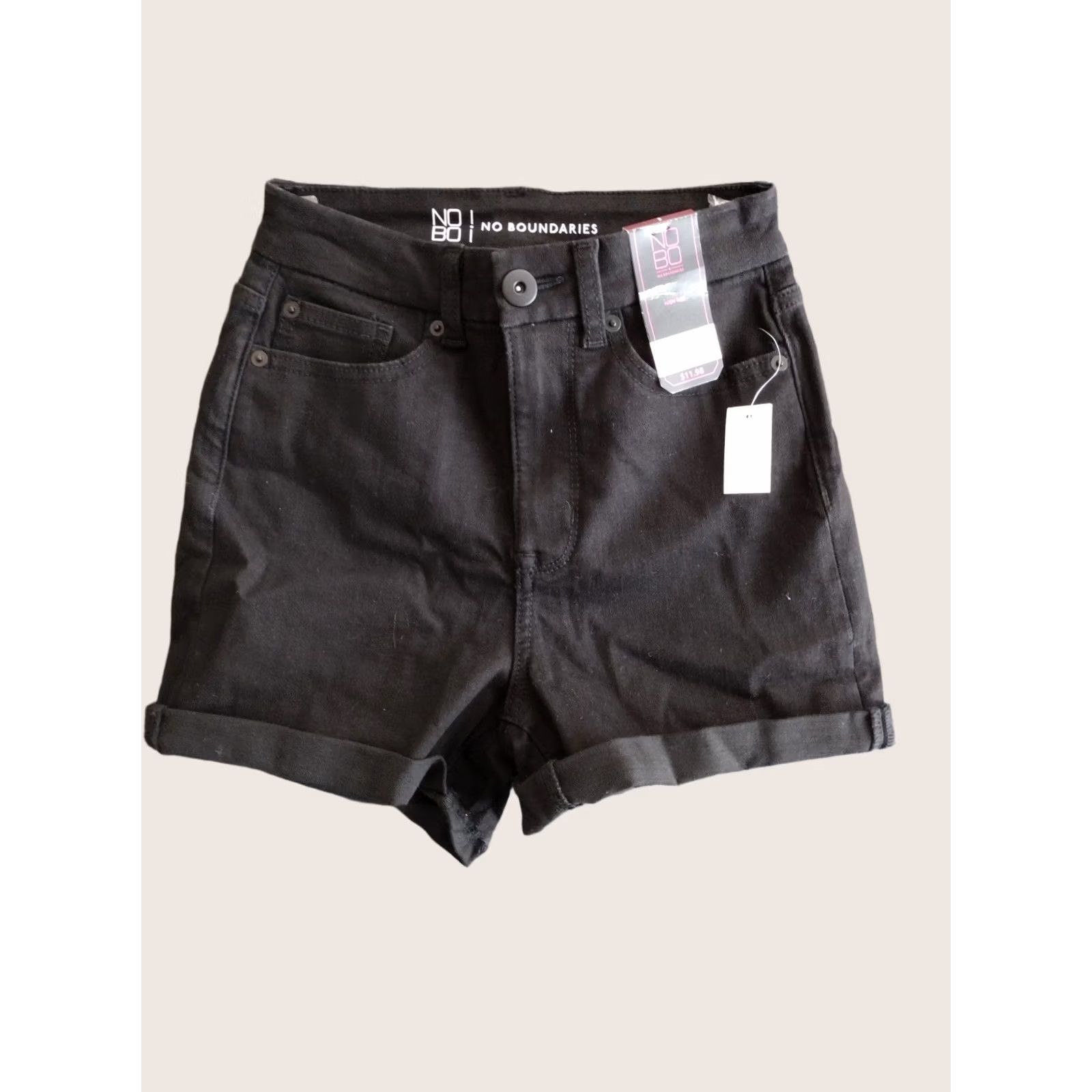 Vintage No Boundaries Women's High Rise Cotton Blend Bermuda Shorts 3 Black Stretch Denim Jeans Shorts Casual Summer Spring City College Womens Size 26" / US 2 / IT 38 - 1 Thumbnail