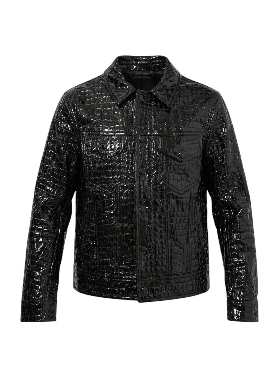 CROCODILE SKIN SHINY GOATSKIN LEATHER JACKET