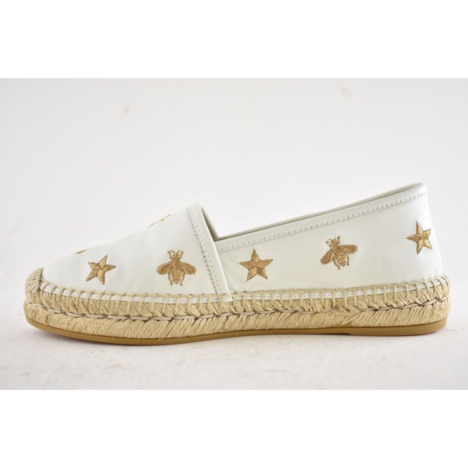 Gucci Gucci Pilar White Leather Gold Bee Star Embroidered Logo Size US 7 / IT 37 - 9 Thumbnail