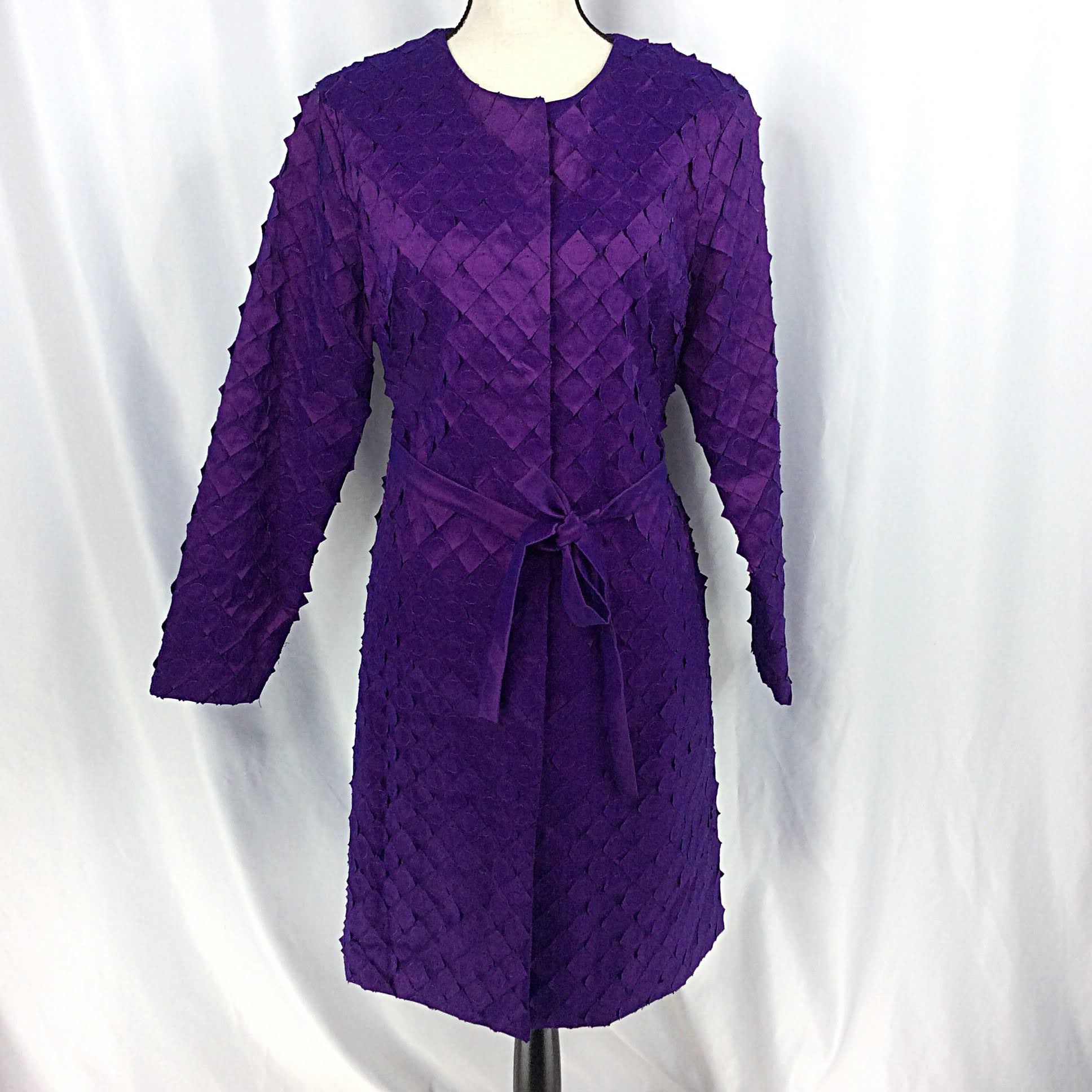 image of Samuel Dong Jacket Taffeta Belted Trench Coat in Purple, Women's (Size Medium)