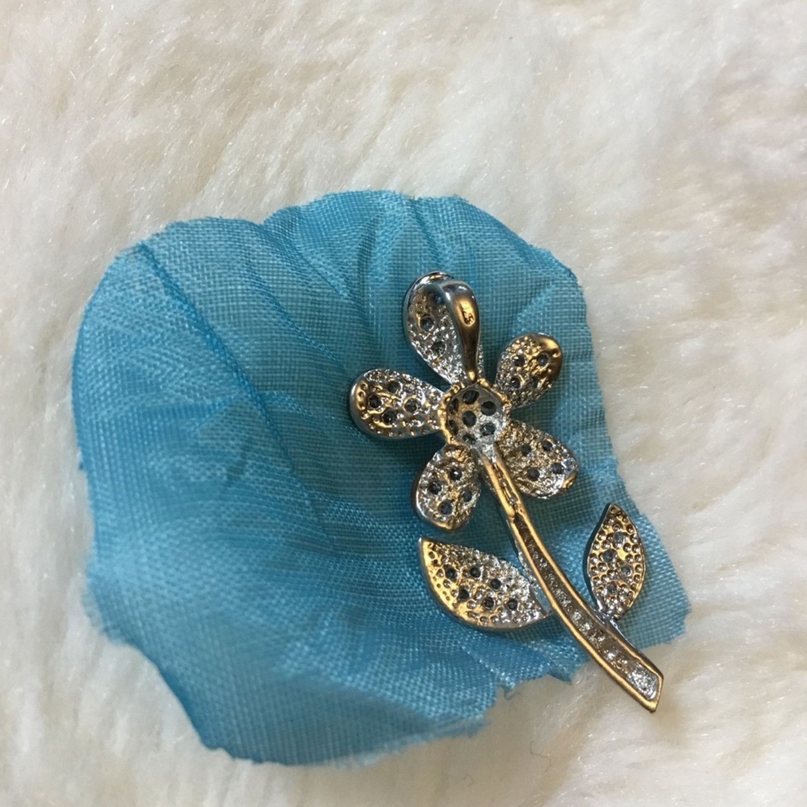Other Sterling Silver Petal Two-Tone Crystals Pendant Size ONE SIZE - 4 Thumbnail