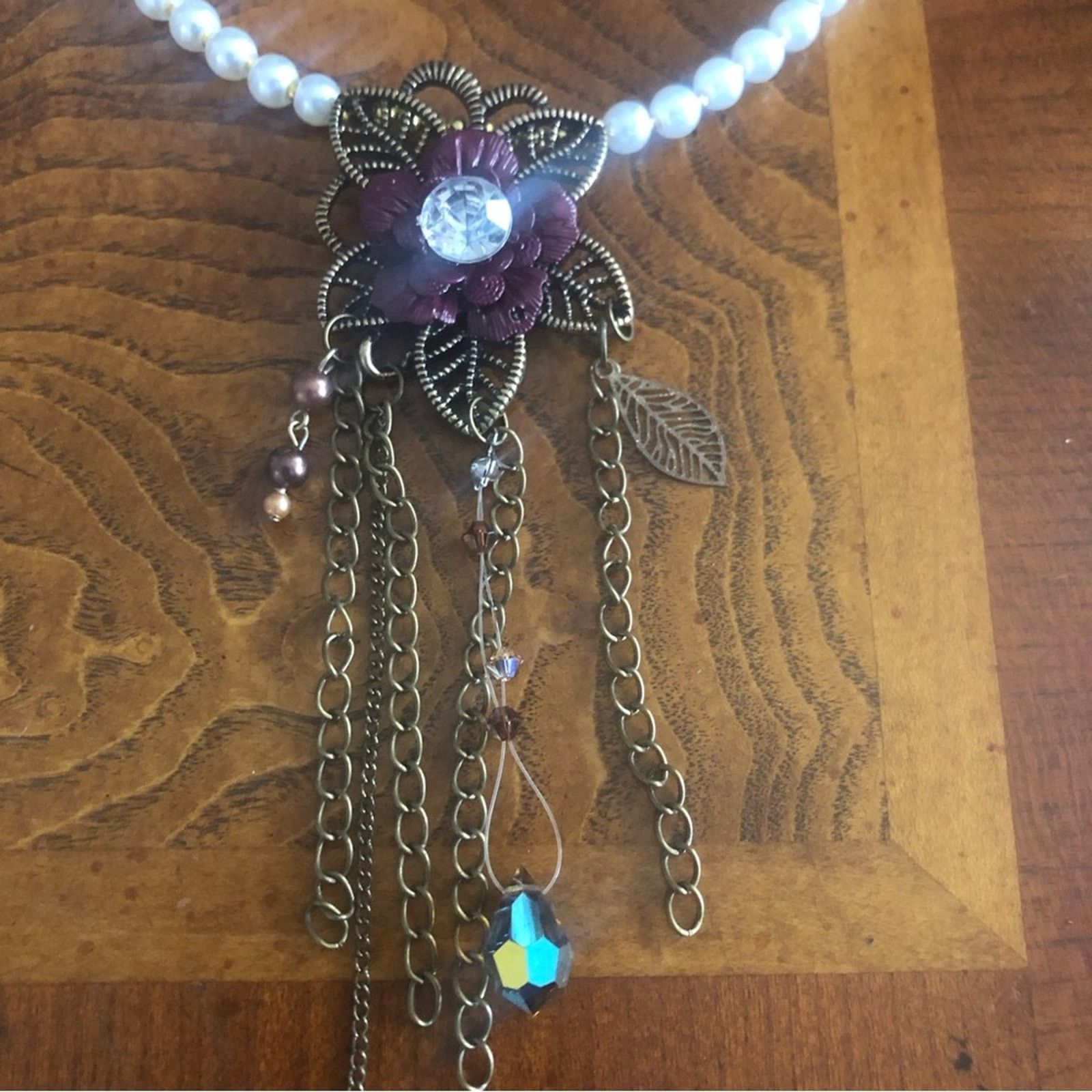 Handmade Handcrafted repurpose botanical floral Pearl necklace Size ONE SIZE - 11 Thumbnail